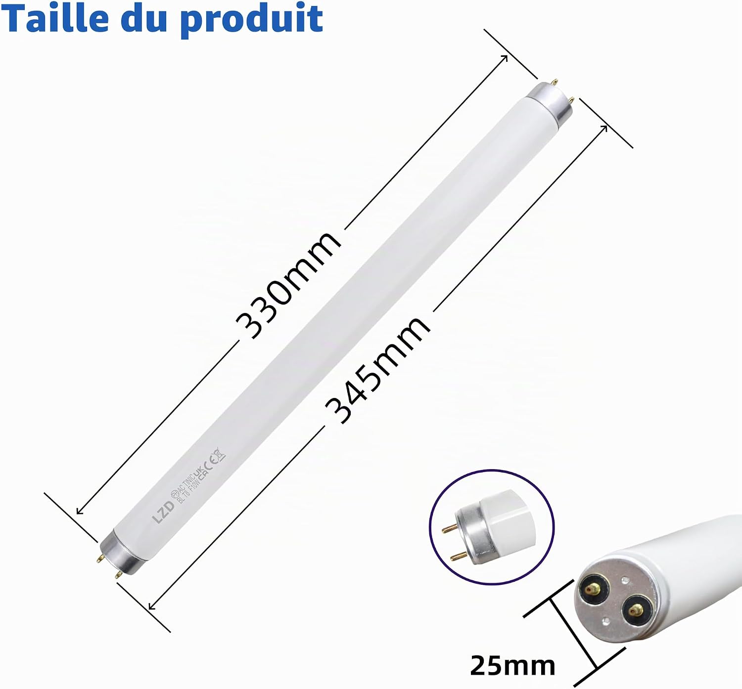 Detalle de LZD T8 F10W G13 uv-reservebuis voor vliegendoders, 34,5 cm, set van 2