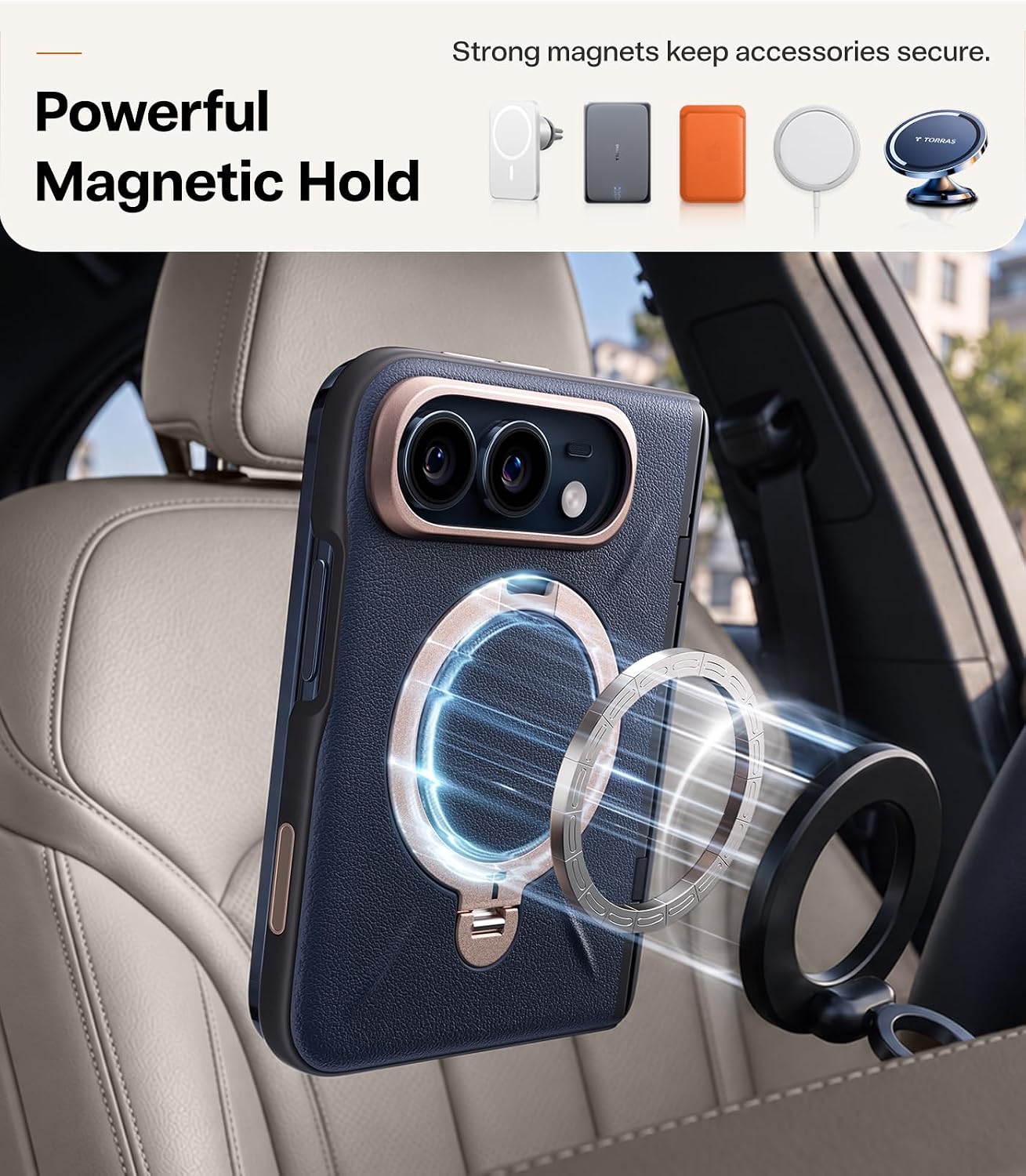 Detalle 2 de TORRAS Q3 VegSkin iPhone Duo Case with 360° Magnetic Stand, Night Sky Blue