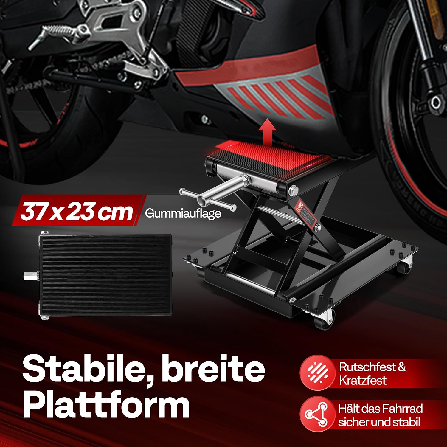 Thumbnail 3 de VIVOHOME Motorrad-Hebebühne 500 kg aus Stahl – breite Plattform mit Rollwagen und Handkurbel