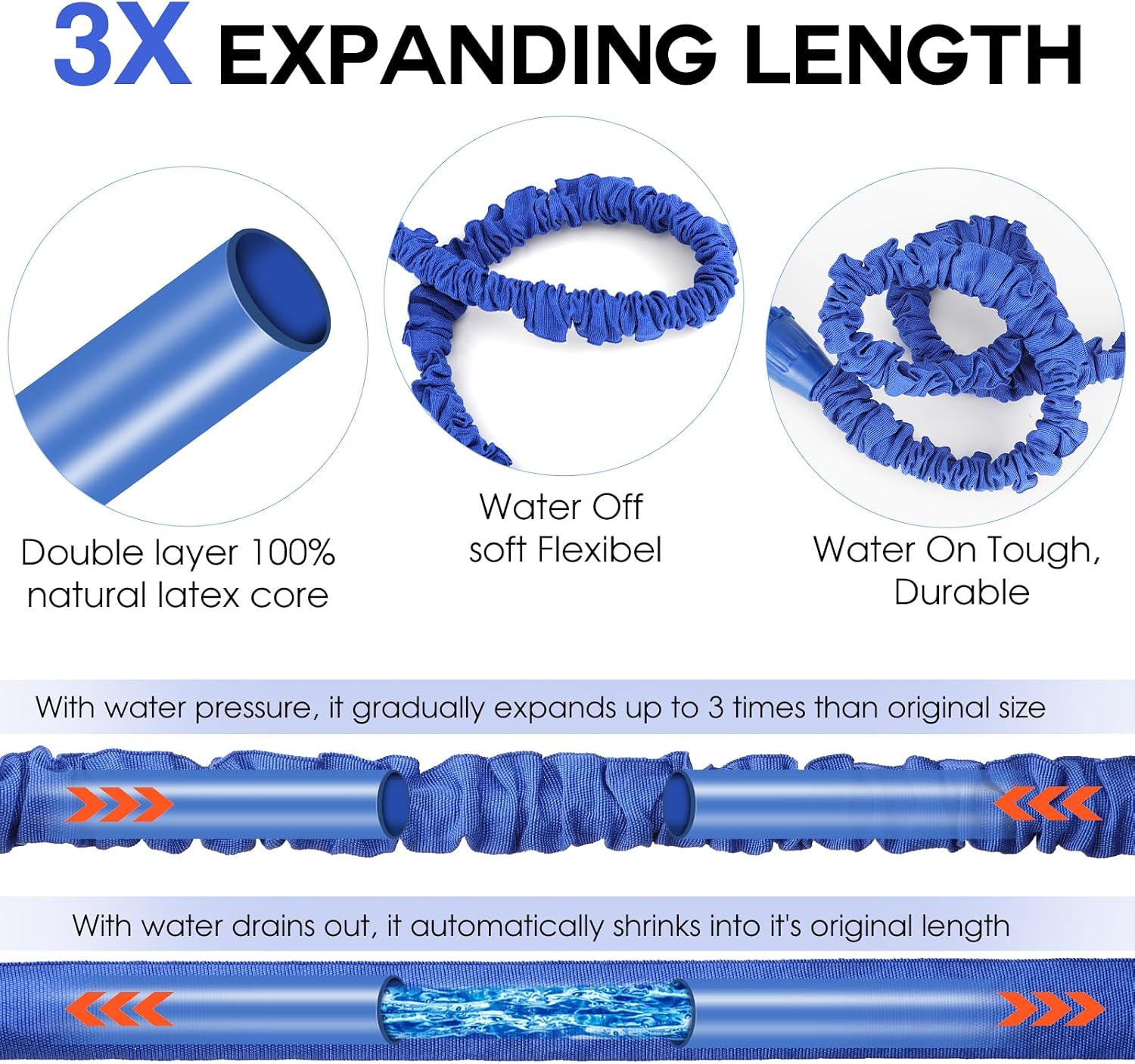 Detalle de 100FT Expandable Garden Hose with 8-Function Spray Gun
