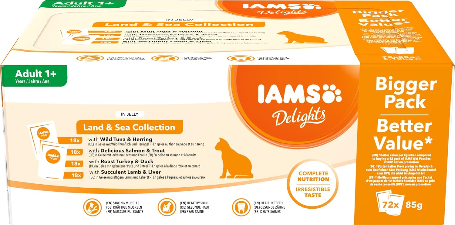 Detalle 2 de Iams Advanced Nutrition Chat Adulte Assortiment Terre Land en gelée – 72 sachets x 85 g