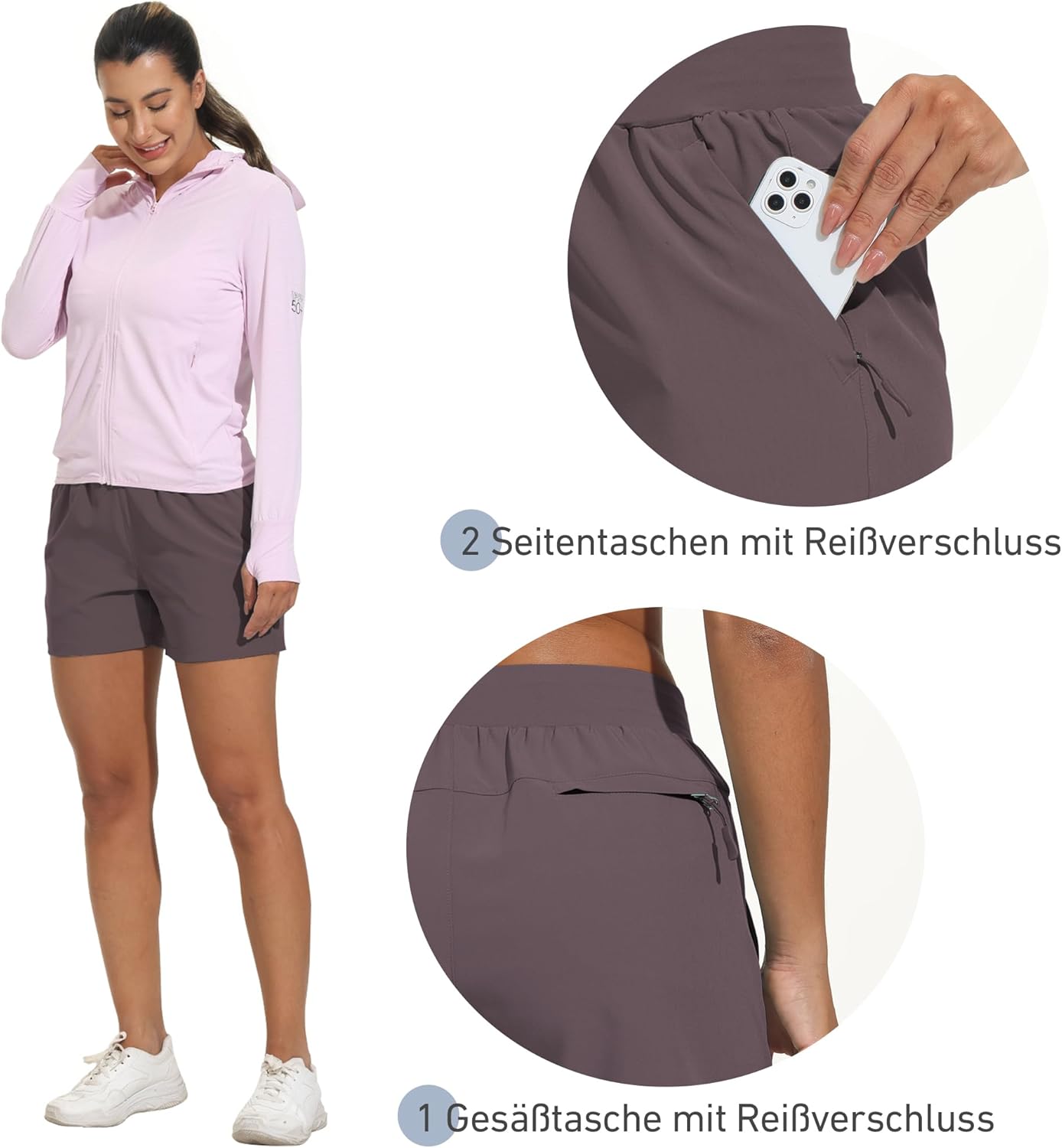 Thumbnail 4 de Shorts de Randonnée Femme - Sport Running Short à séchage rapide avec poche à fermeture