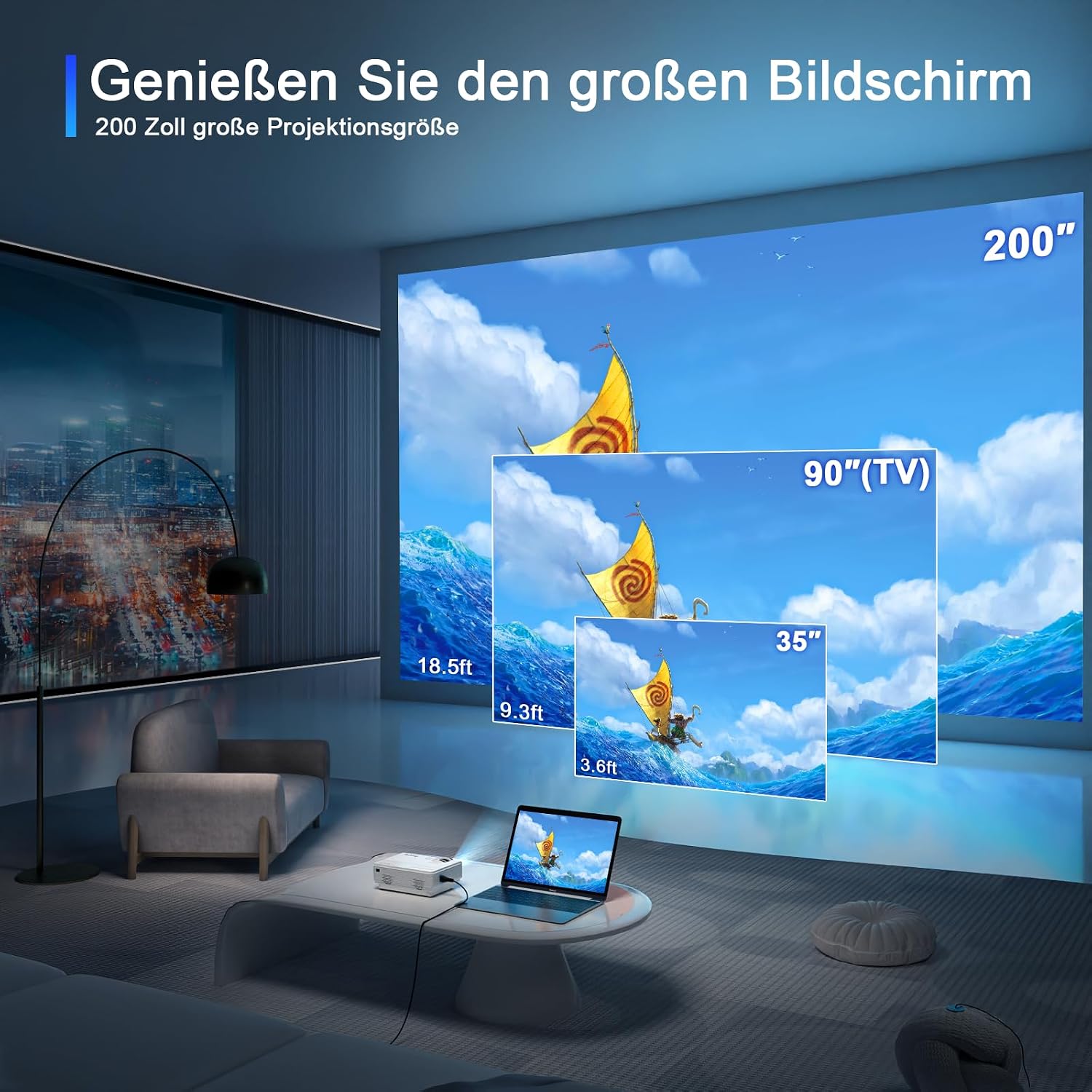 Detalle de 2026 XuanPad Verbessertes WiFi Bluetooth Mini Beamer – HD1080P, 200 Zoll Projektion, Bluetooth 5.1