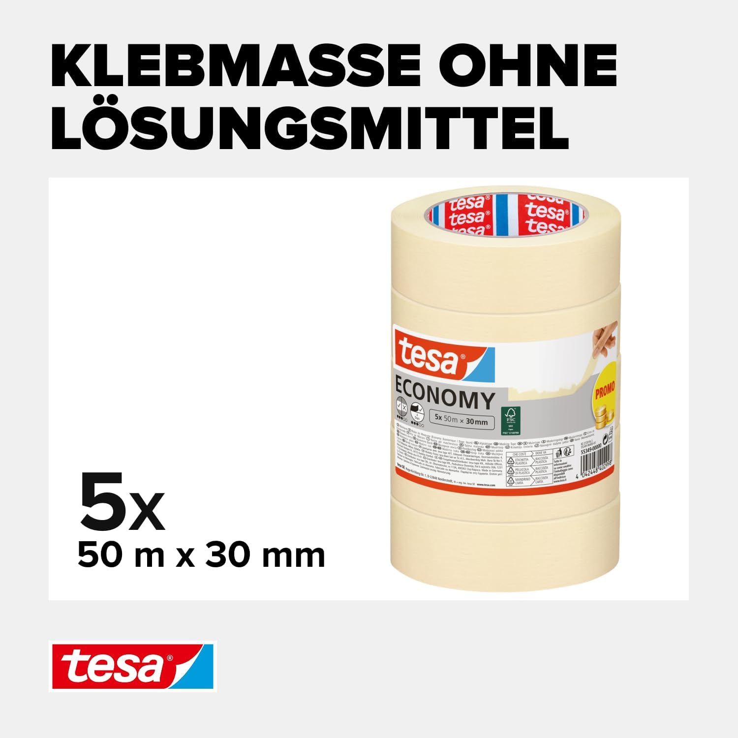 Thumbnail 2 de tesa Malerband ECONOMY – Vielseitiges Malerkrepp 50 m x 30 mm, 5 Rollen