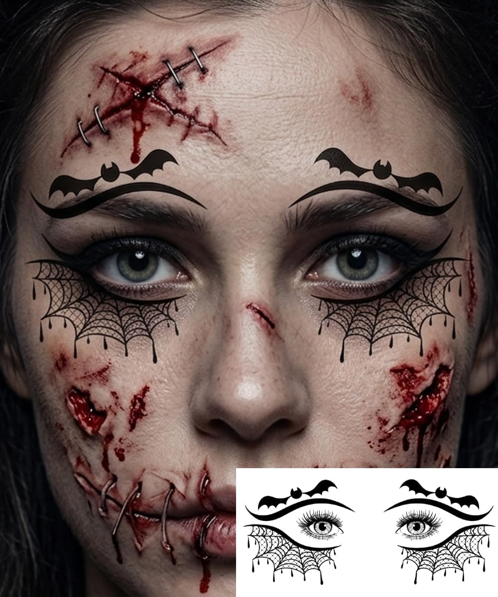 Thumbnail 3 de BG9D tijdelijke Halloween-oogtattoos, 10 vellen met zwarte gothicmotieven
