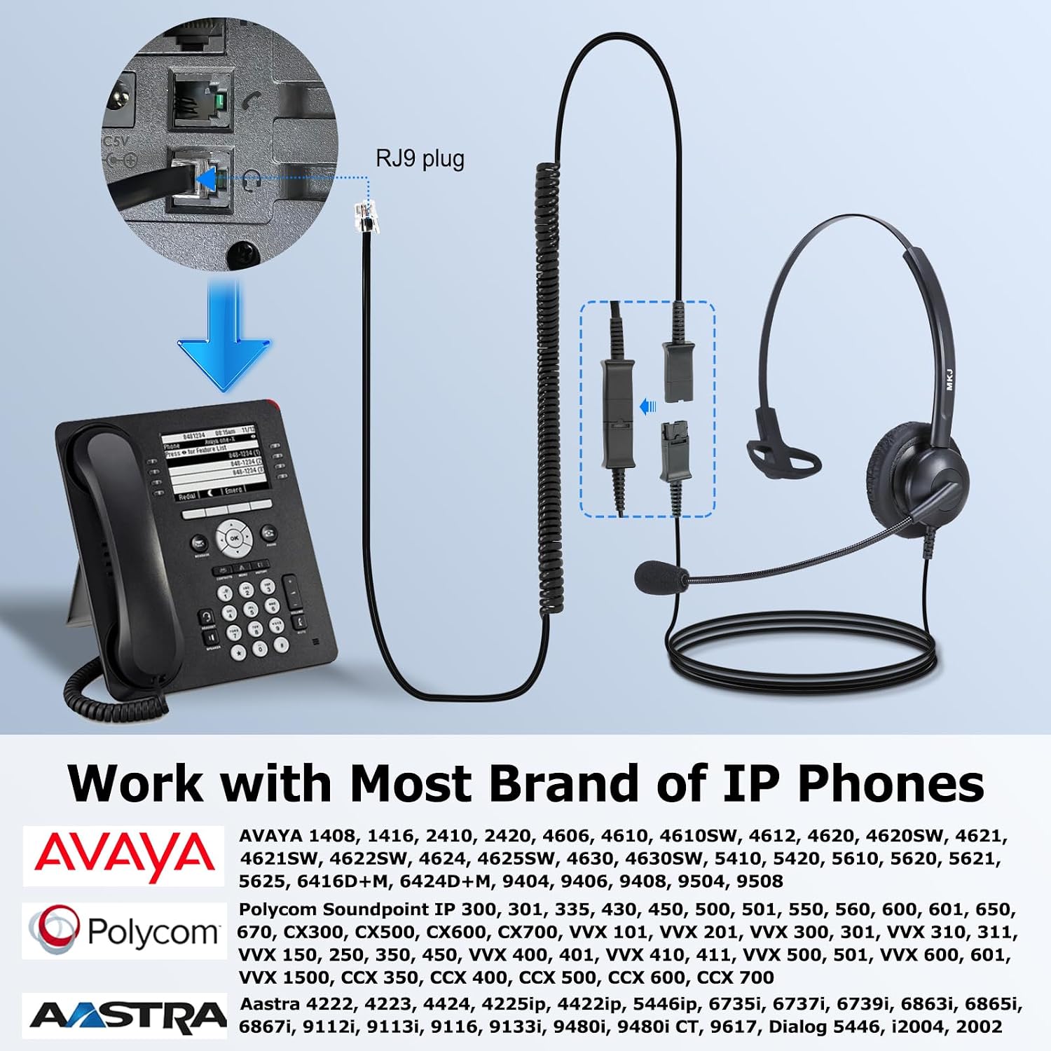 Thumbnail 4 de MKJ RJ9 Call Centre Telephone Headset with Noise-Cancelling Microphone