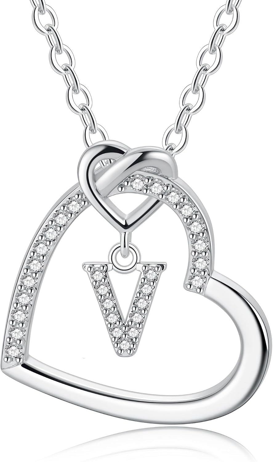 Detalle de TINGN Chaîne en or et argent avec lettres — pendentif cœur, or 14 carats rempli de zircons cubic, pour femme et fille