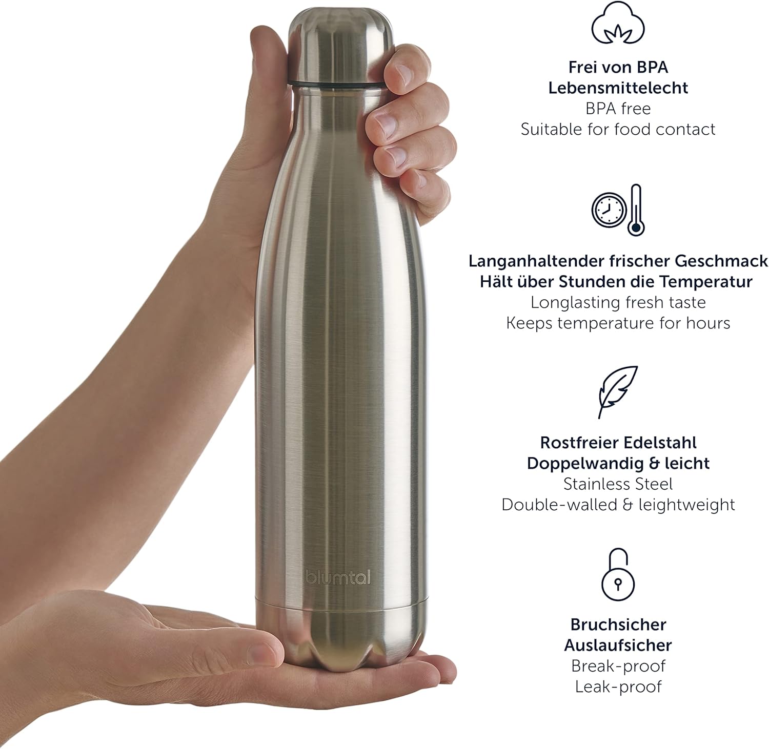 Thumbnail 4 de Blumtal Edelstahl Trinkflasche 500 ml – auslaufsichere, doppelwandige Isolierflasche in Dunkelgrün