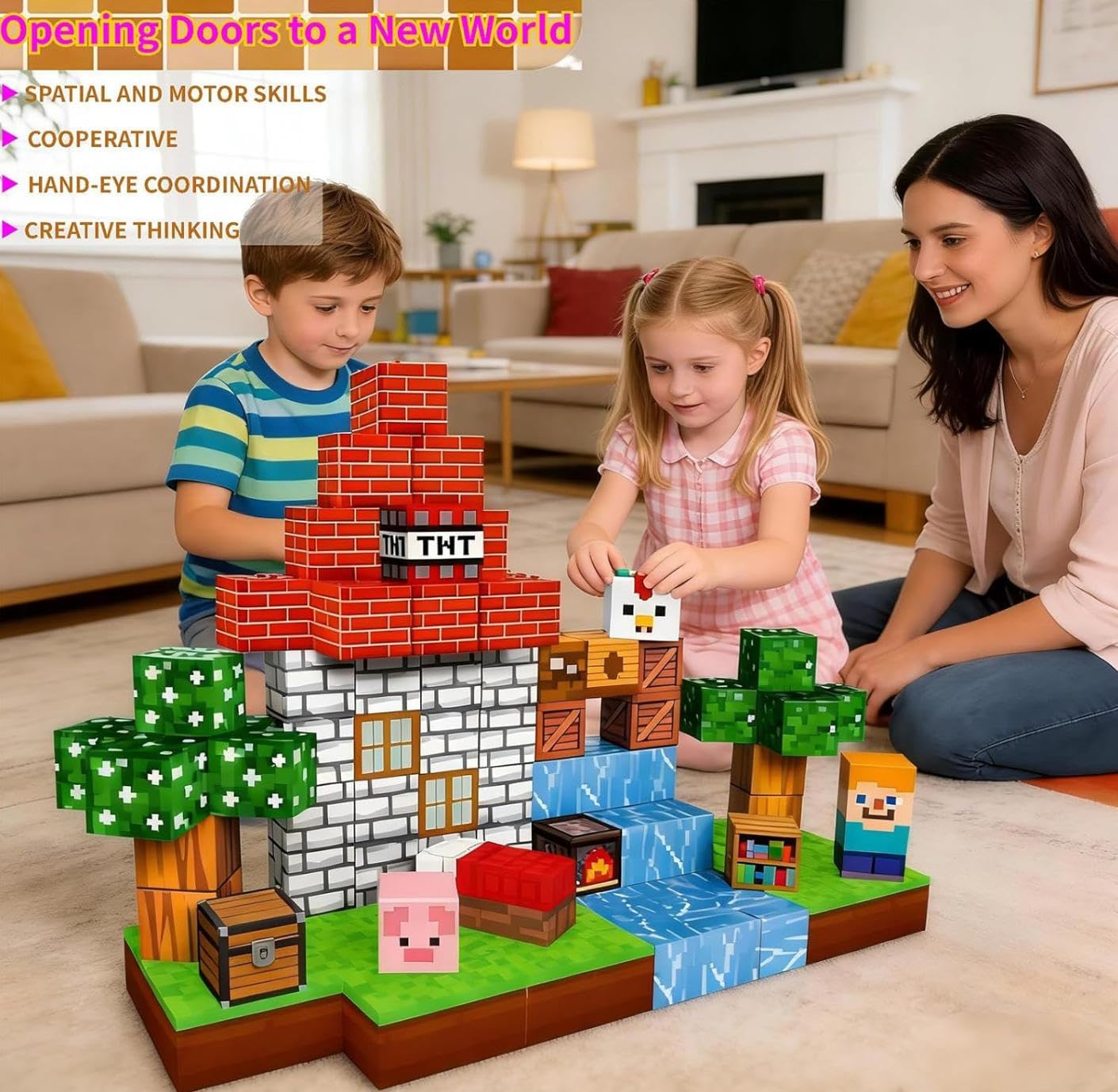 Thumbnail 6 de Magnetic Blocks Constructions Toy – 100-Piece STEM Building Tiles for Ages 3+