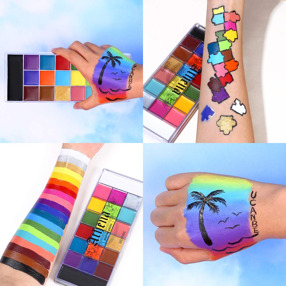 Thumbnail 3 de UCANBE Körperfarben-Set mit 20 Farben, 24 Schablonen und 2 Pinseln für Halloween & Karneval