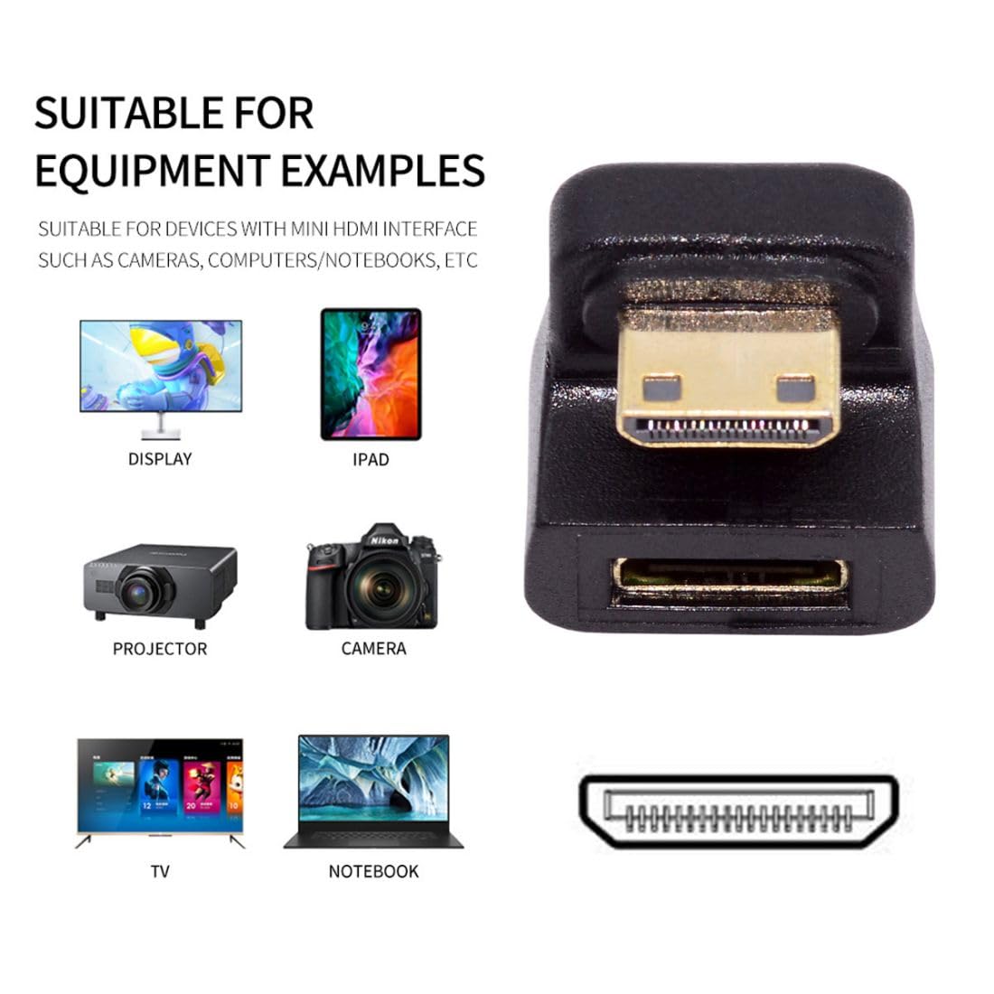Detalle de chenyang Mini HDMI 1.4 Port Saver – 360° U-förmiger Downward-Verlängerungsadapter