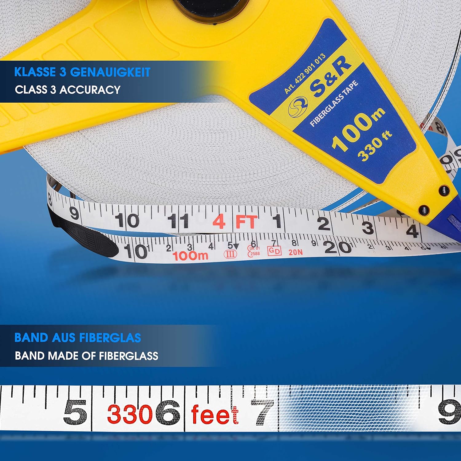 Detalle de S&R Mètre Ruban 100 M d'Arpenteur en Fibre de Verre – Flexomètre Professionnel