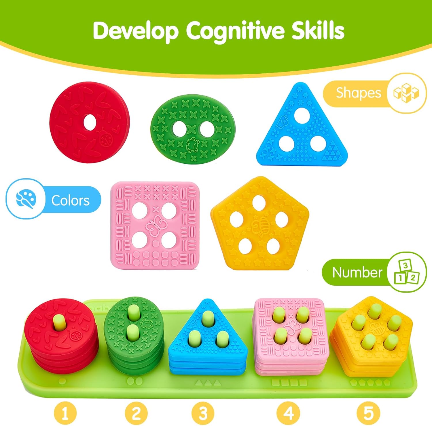 Detalle 2 de hahaland Silicone Sorting & Stacking Toys for Toddlers (1–3) — Montessori-Inspired Sensory Blocks