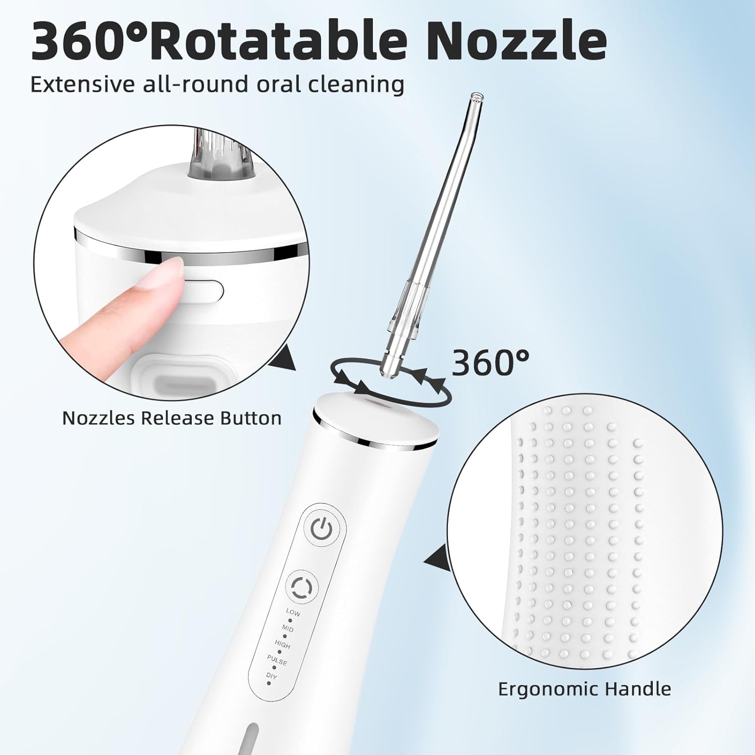 Detalle de Jet Dentaire Hydropulseur électrique rechargeable sans fil 4 modes 300 ml IPX7 (blanc)