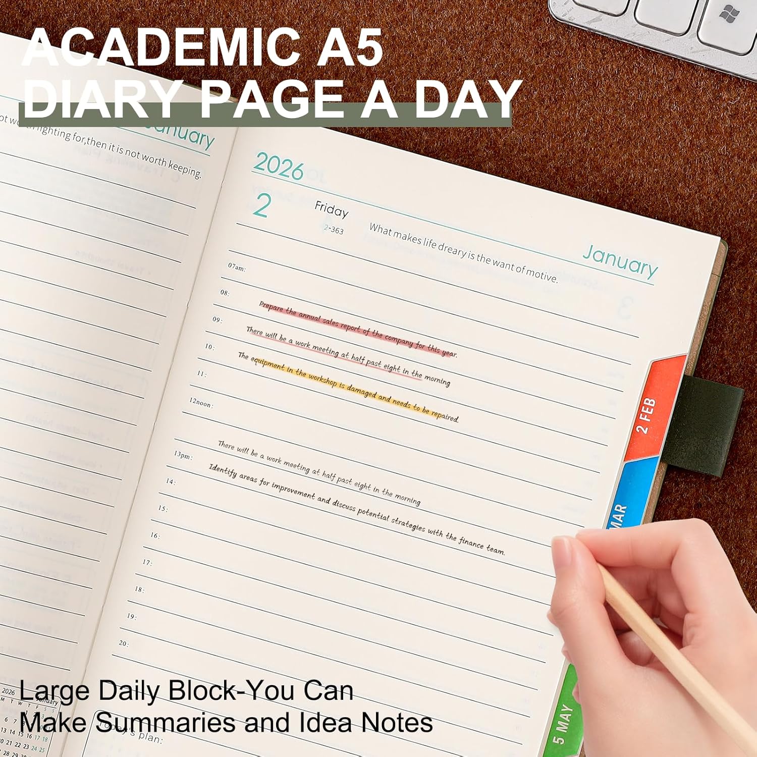 Thumbnail 3 de Donfulfip 2026 Diary A5 Page a Day: A daily planner with colour monthly tabs and a hardback cover