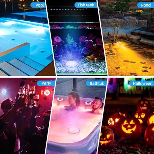 Thumbnail 8 de Luci subacquee vsshe Piscina LED 2 pezzi ricaricabili con telecomando IP68, 16 colori, occhiello per matrimoni e piscine