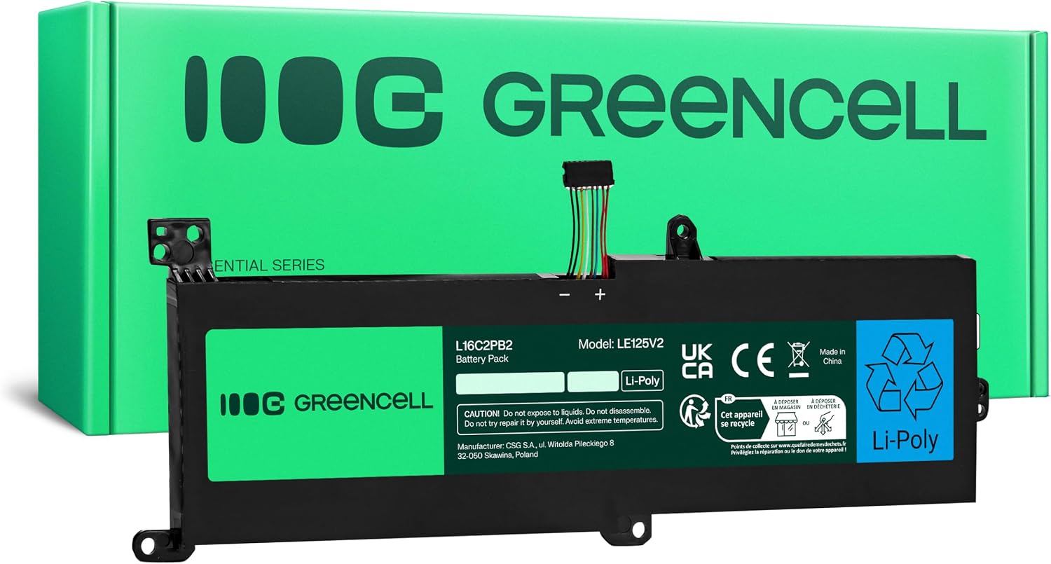 Detalle de Green Cell L16C2PB2/L16M2PB1 Batteria per Lenovo IdeaPad 3 serie 3-15, 320-15IKB / 320-15IAP / 15" – 4500 mAh, 7.4V, nero
