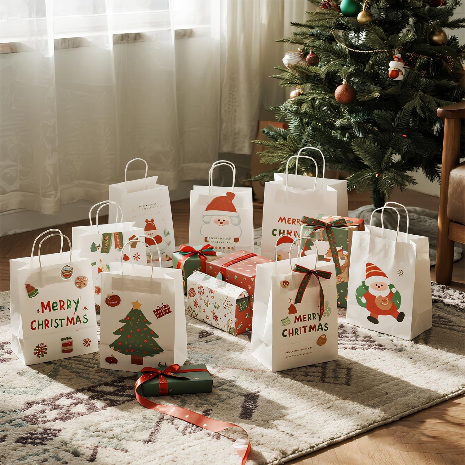 Thumbnail 5 de Ginkgo 100 Pack White Gift Bags with Handles – Medium Kraft Bags (8x4.25x10.25)