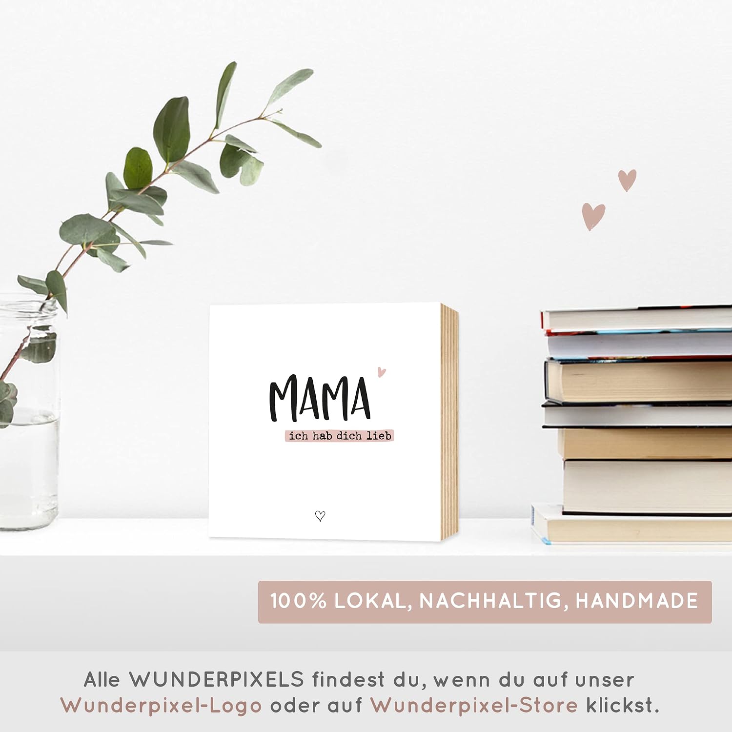 Thumbnail 1 de Wunderpixel Holzbild Geschenk Mama – Ich hab Dich lieb, 15x15x2 cm, echtes Foto auf Birkenholz, Aufsteller oder Wandbild