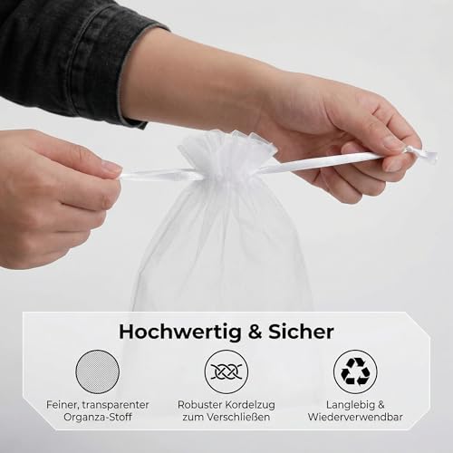 Detalle de Naler Organza-Säckchen Weiß 20 x 30 cm – 50 Stück