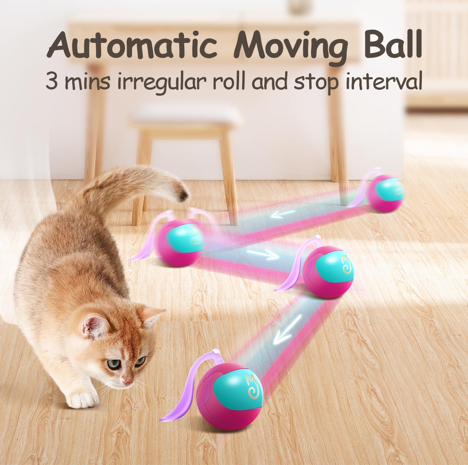 Detalle 2 de Migipaws Interactive Cat Ball Toy Set (Rose) – Touch-activated automatic rolling tracker ball