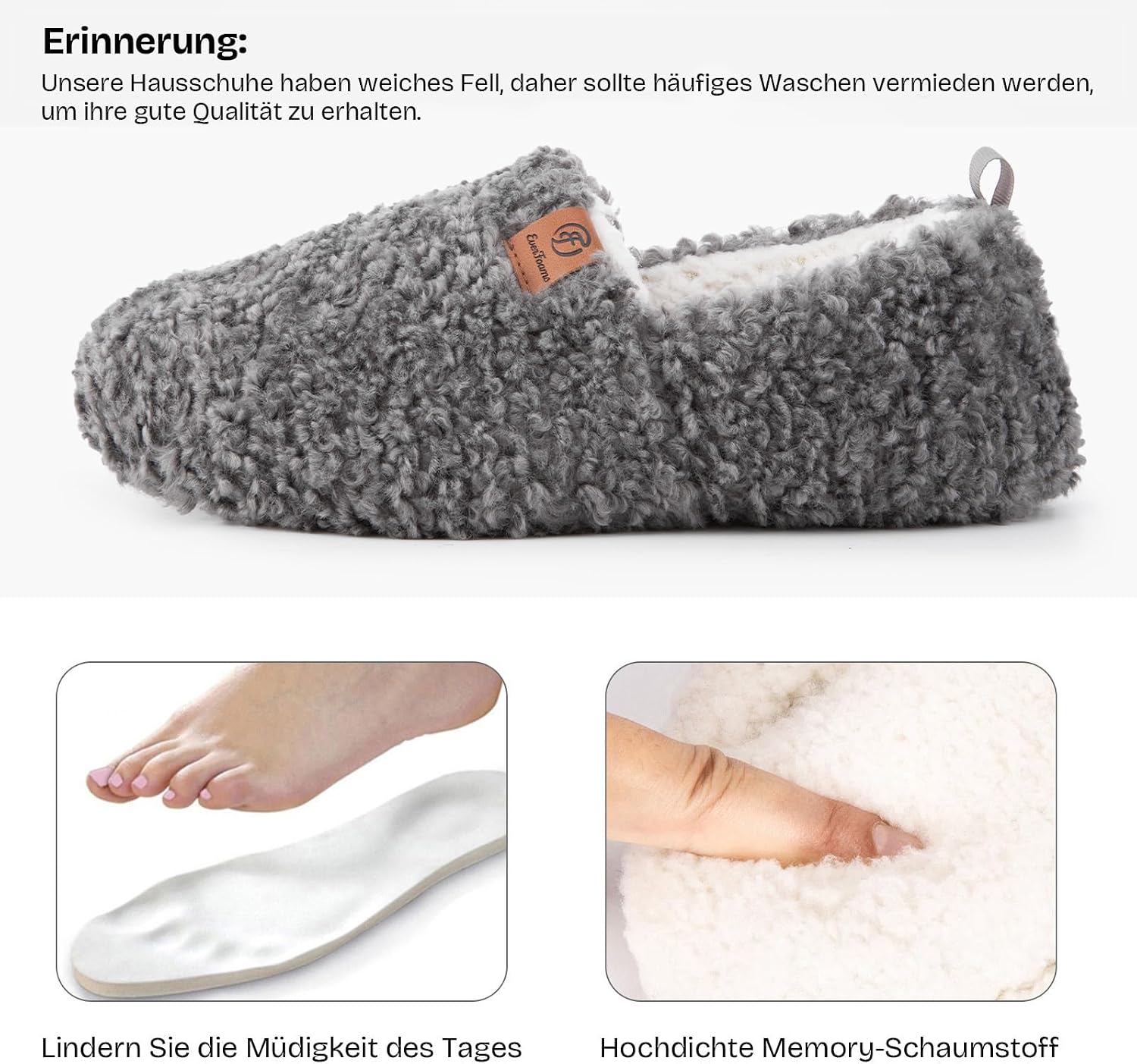 Detalle de EverFoams Damen Winter Warme Hausschuhe mit Kunstwolle, Memory Foam und rutschfester Sohle