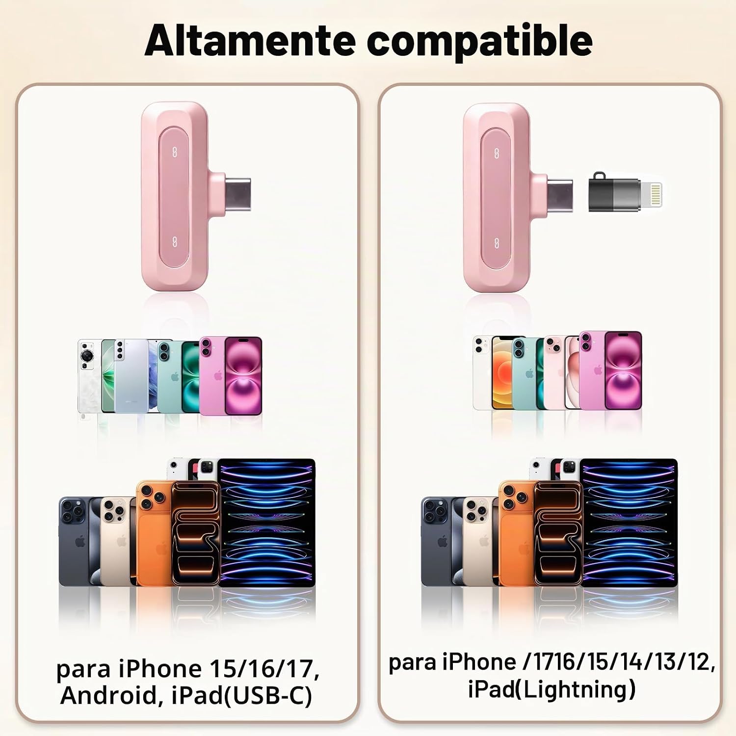 Thumbnail 5 de Uewpv Micrófono Lavalier Rosa para iPhone y USB-C con Pantalla LED y Clip Giratorio