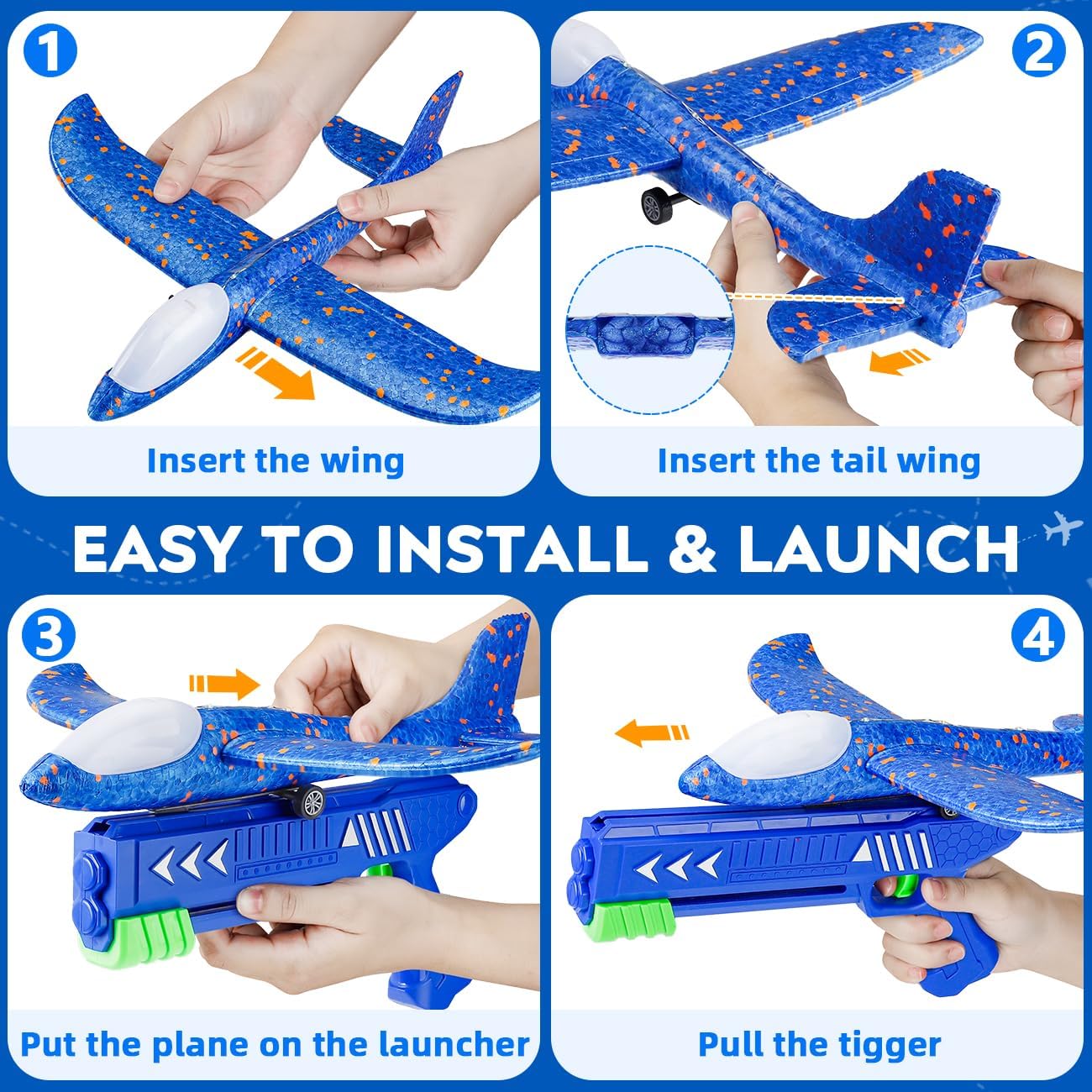 Detalle 2 de SYHLN 3 Pack Airplane Launcher Toys - LED Foam Planes with Dual Flight Modes for Outdoor Fun (Ages 4-8)