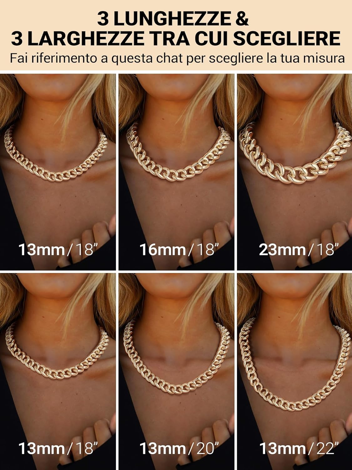 Thumbnail 6 de PROSTEEL Girocollo Spessa Donna Punk Oro: collana a catena grossa dorata in alluminio, moschettone