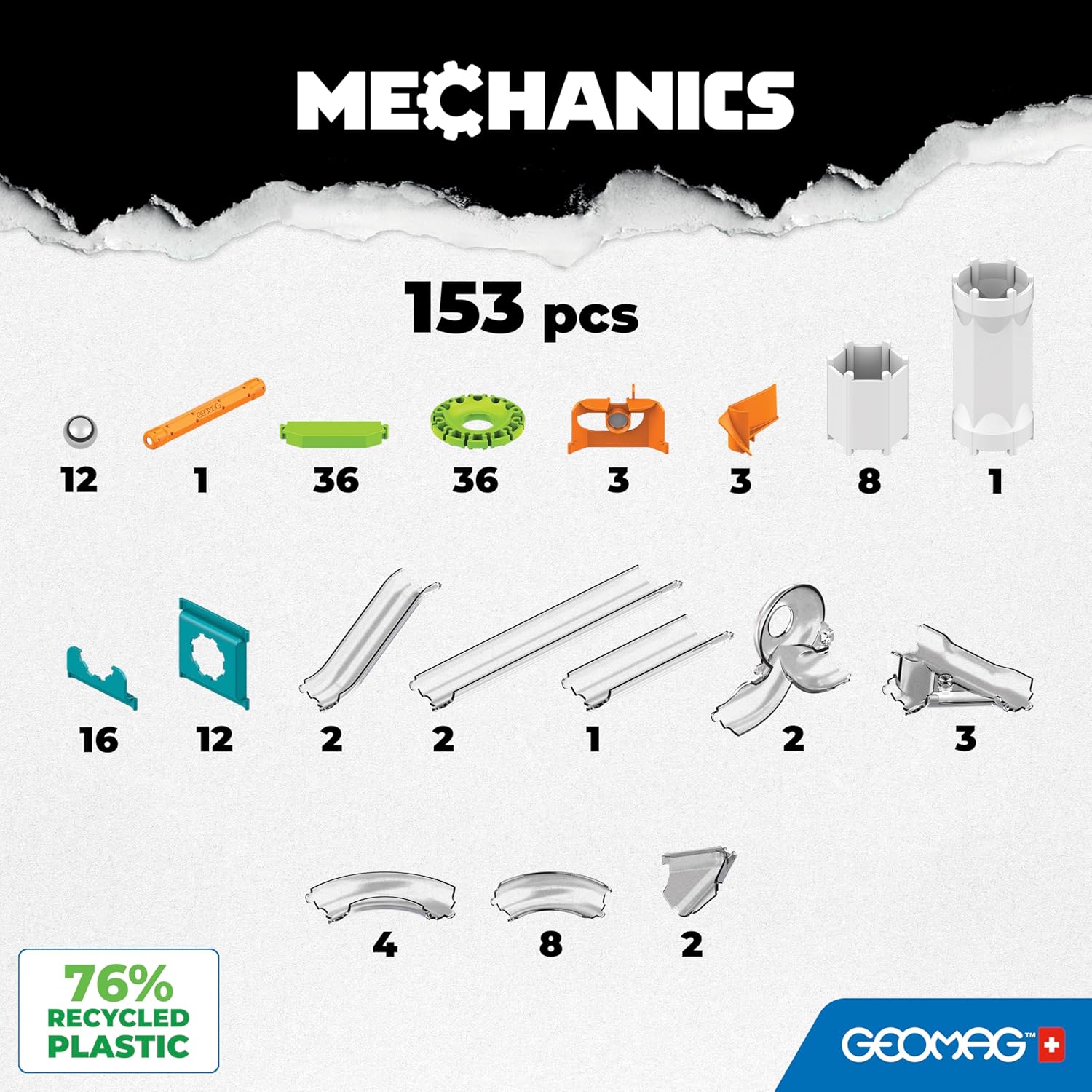 Detalle de Geomag Mechanics Gravity Recycled Combo Starter Set 153 Pcs: costrizioni magnetiche e gravità per imparare giocando