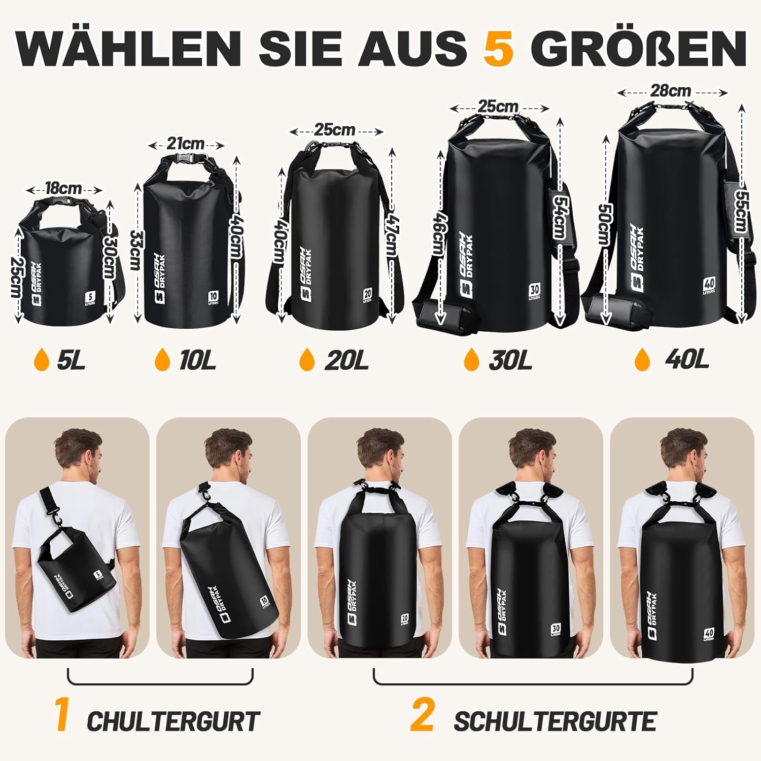 Thumbnail 1 de OSAH DRYPAK Dry Bag wasserdichte Tasche mit Rollverschluss und wasserdichter Handyhülle (5L–40L)