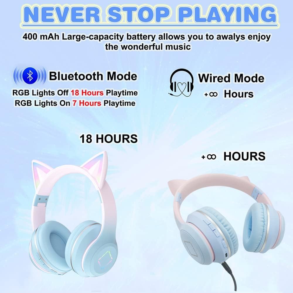 Thumbnail 3 de Usoun Kids Headphones Cat Ear LED Bluetooth