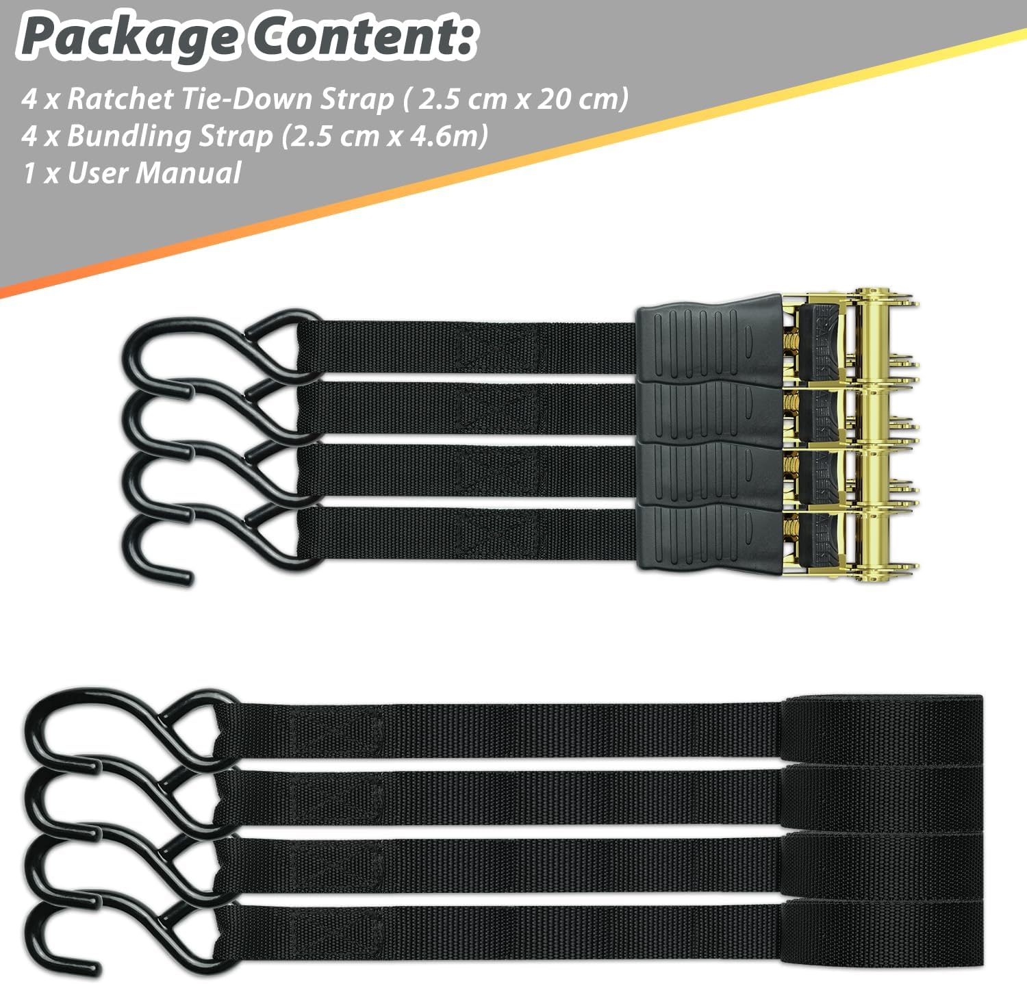 Thumbnail 6 de Ohuhu Ratchet Straps 4.6m 680kg 4 Pack