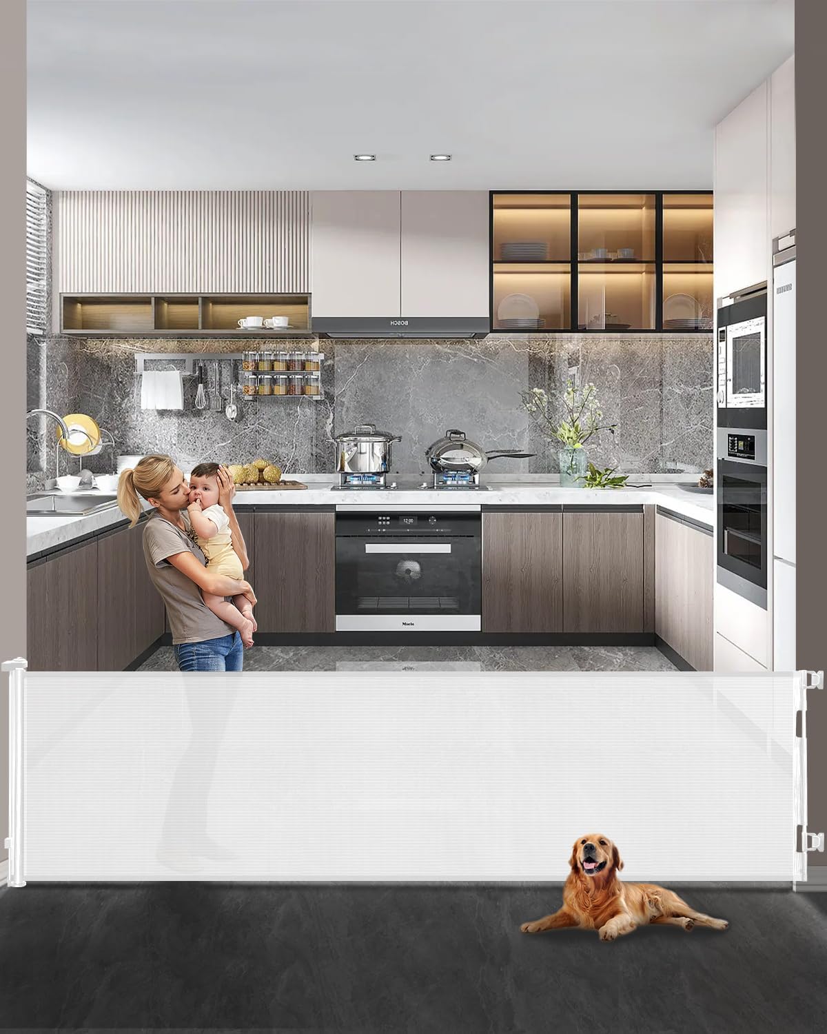 Thumbnail 1 de Lexixi ibao Retractable Mesh Baby & Dog Gate (86cm tall, extends up to 300cm wide) – White