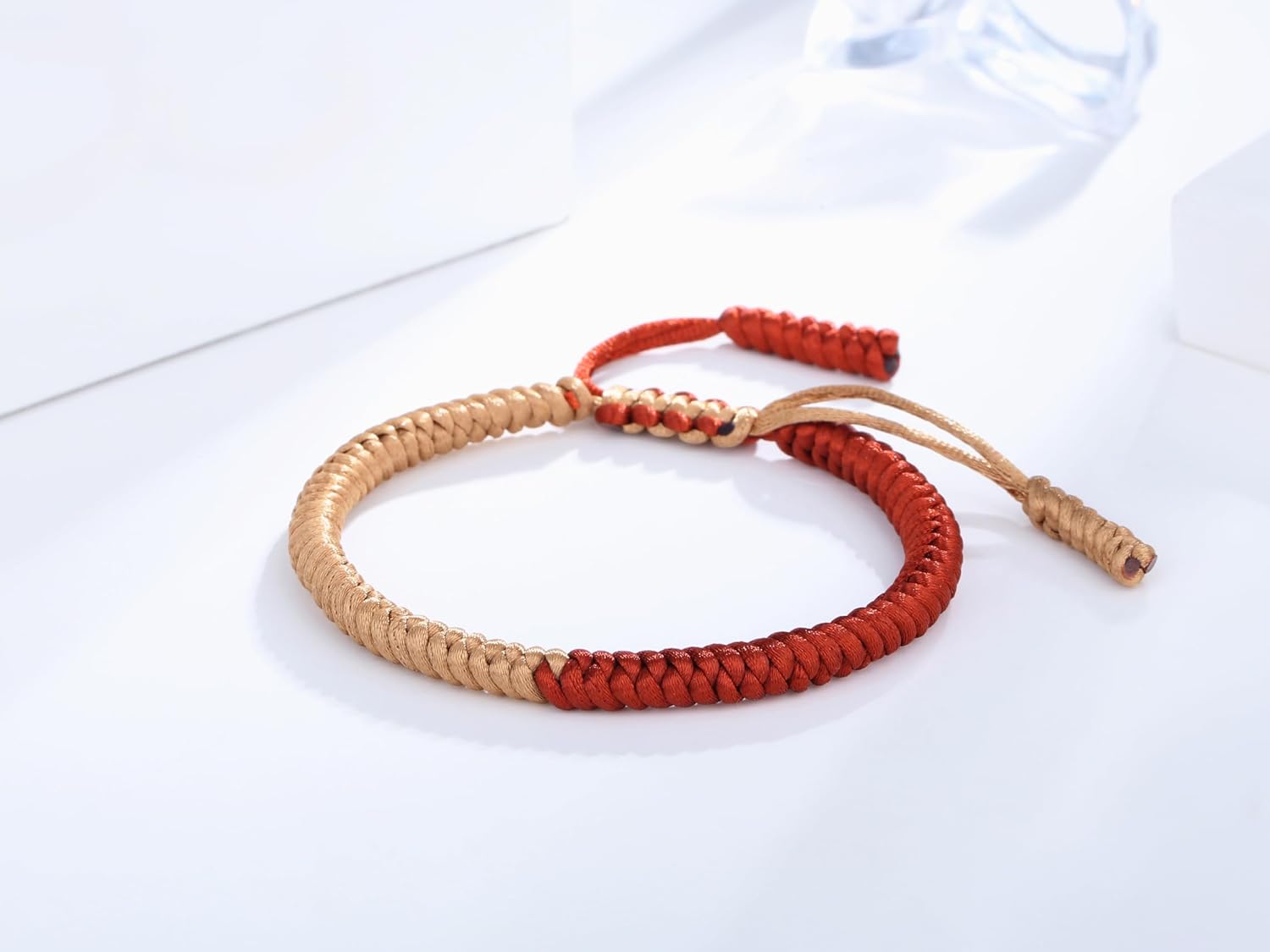 Thumbnail 3 de XIANNVXI Herrenarmband mit geflochtenem Segeltau – verstellbares Tibetisches Glücksarmband (Knoten Vajra) in Beige/Orange