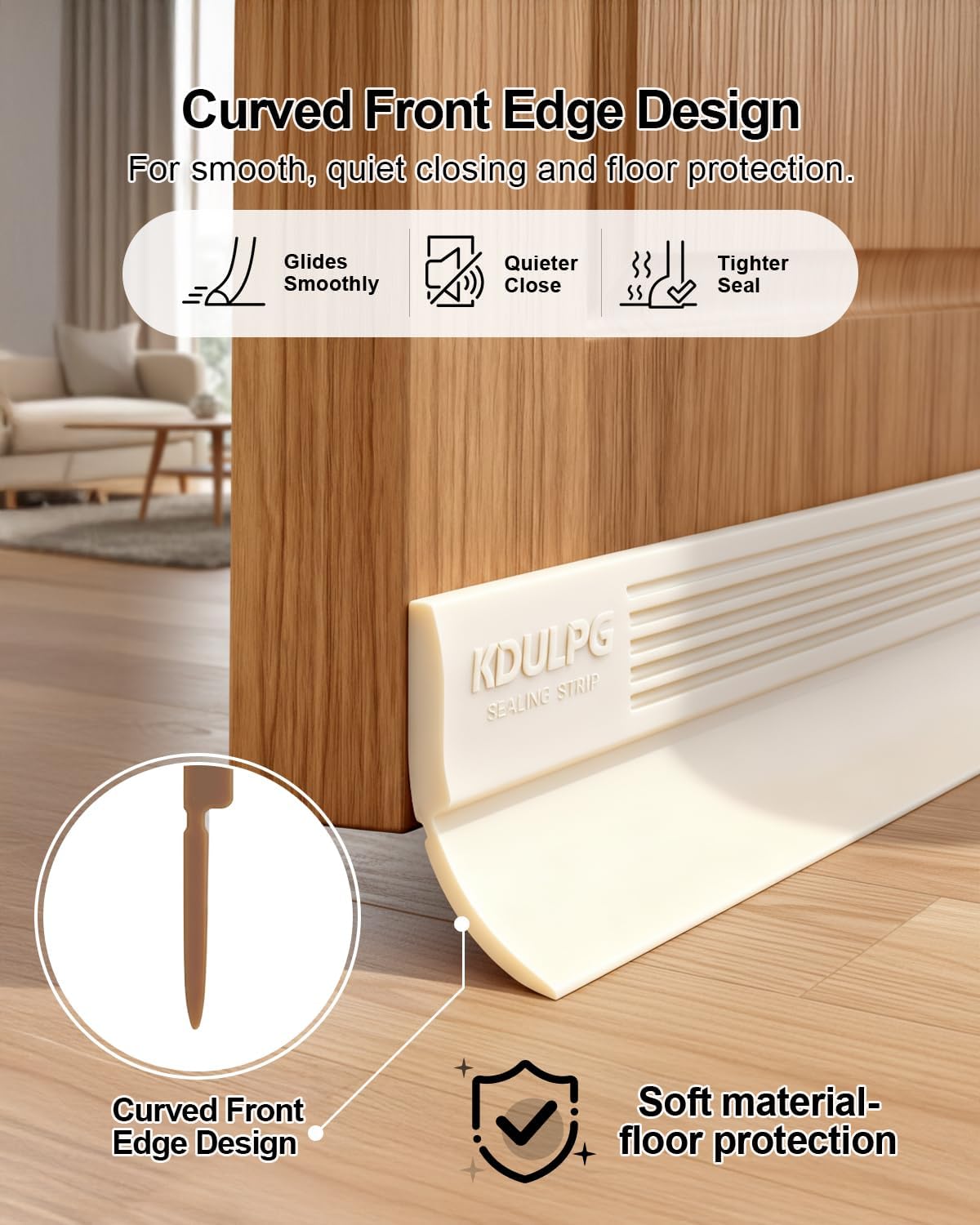 Detalle de Upgraded Silicone Draught Excluder for Doors – Self-Adhesive White Door Seal