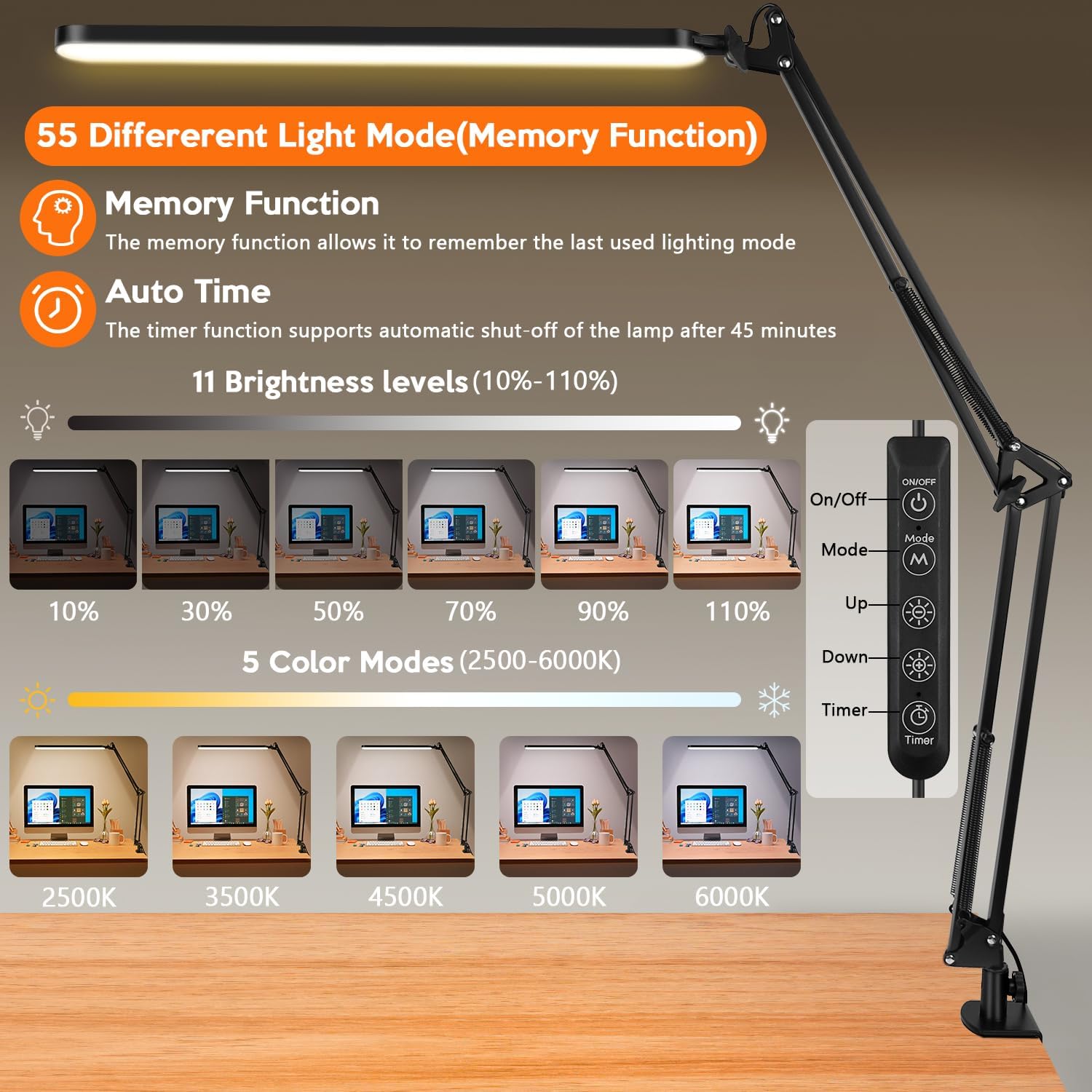Thumbnail 1 de BIENSER Lampe de Bureau LED avec pince – 11 niveaux d’éclat et 5 températures de couleur