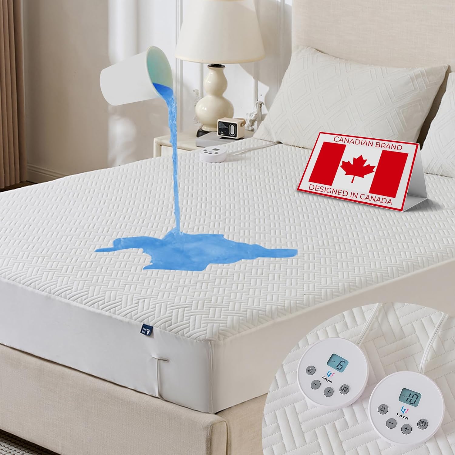 Detalle de Kozyus KOQUWA6080 Queen Heated Mattress Pad, Waterproof, Dual Control