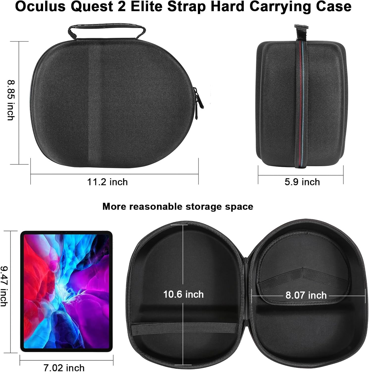 Detalle de Bjids hard carrying case for Meta Quest 3/Quest 2 accessories (EVA + waterproof Oxford) with lens cloth