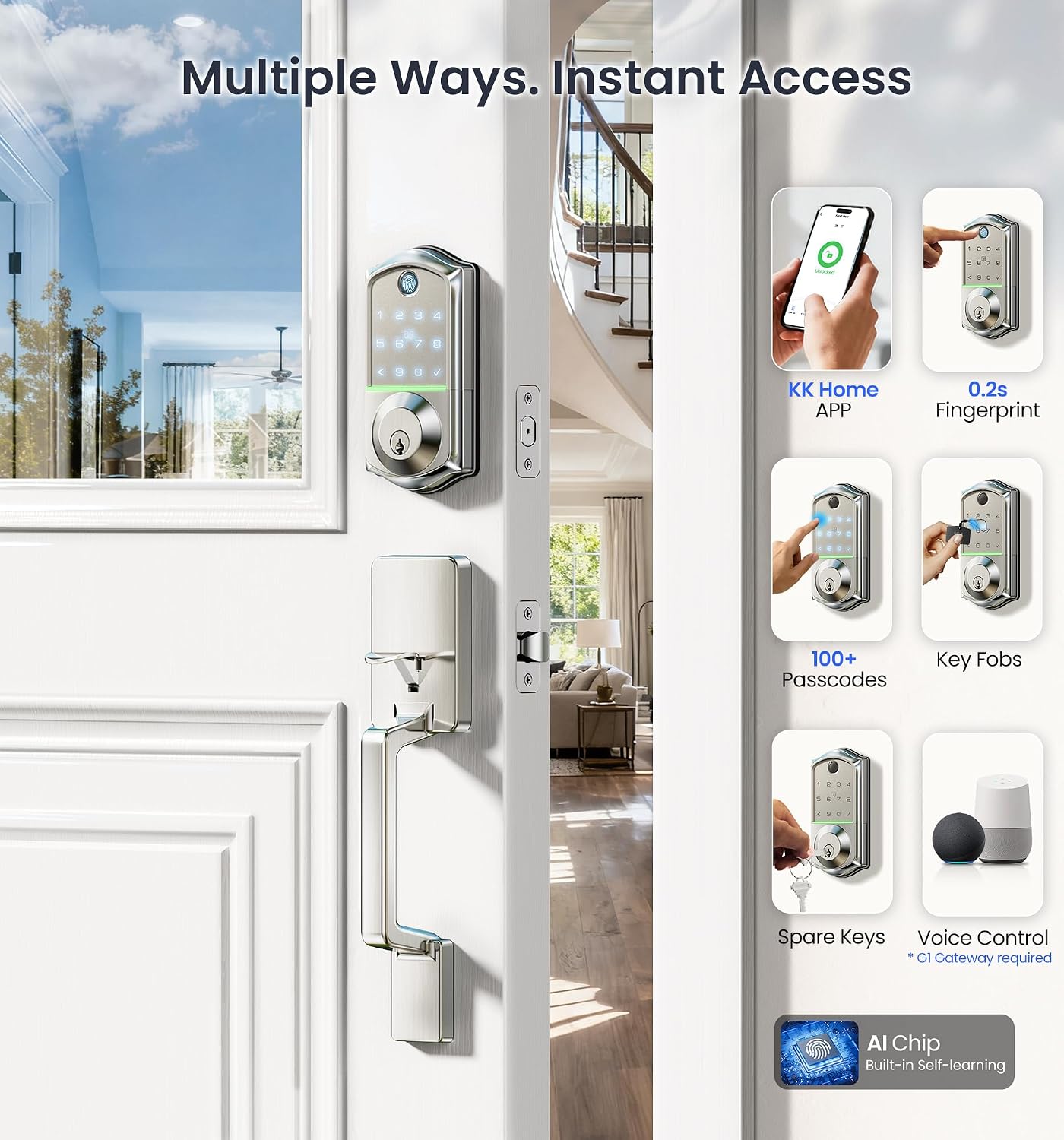 Detalle de Veise Smart Front Door Lock Set, Satin Nickel