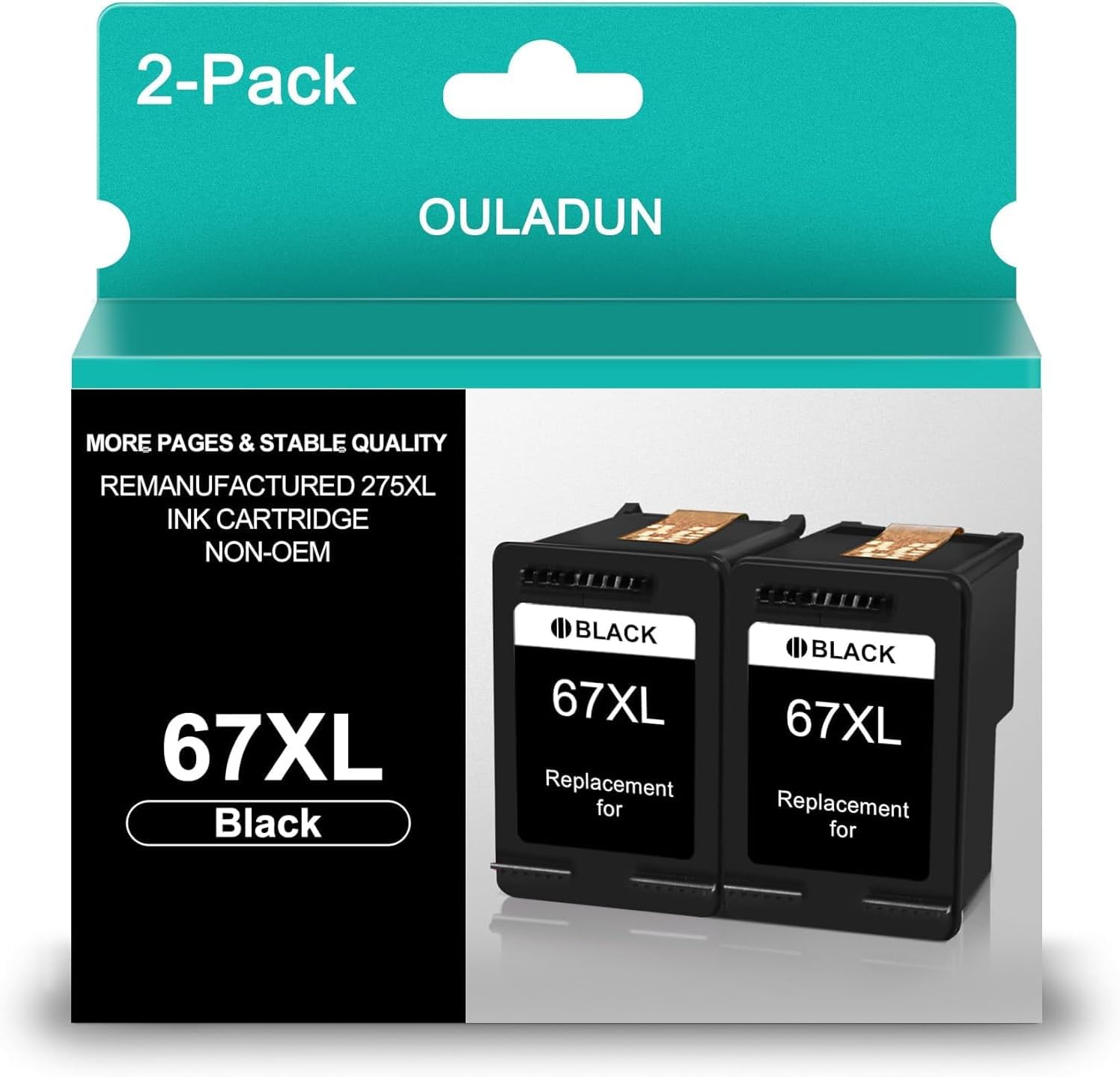 Detalle de OULADUN 67XL Black Ink Cartridge, Remanufactured 2-Pack for HP Printers