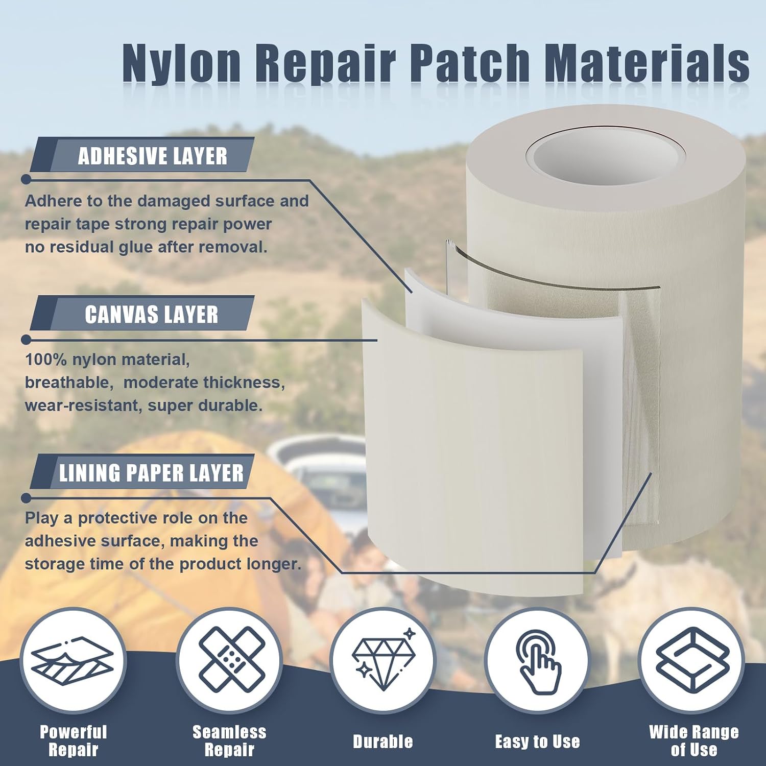 Thumbnail 2 de Cahomo 3x79-Inch Black Nylon Repair Tape, Self-Adhesive Fabric Patch