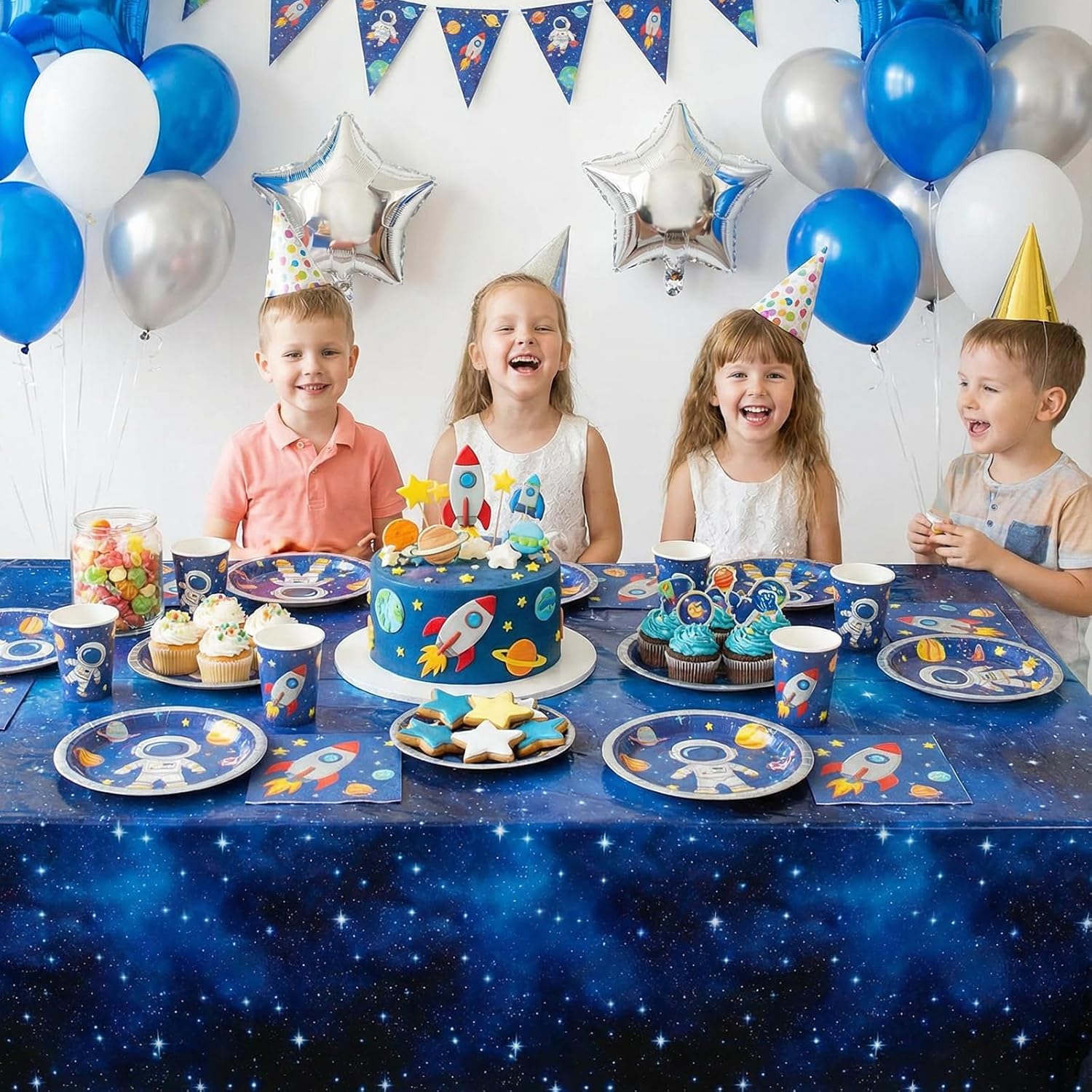 Thumbnail 2 de NatNarr 3-Pack Plastic Space Tablecloths (54 x 108 in) Waterproof Galaxy Star Party Table Covers