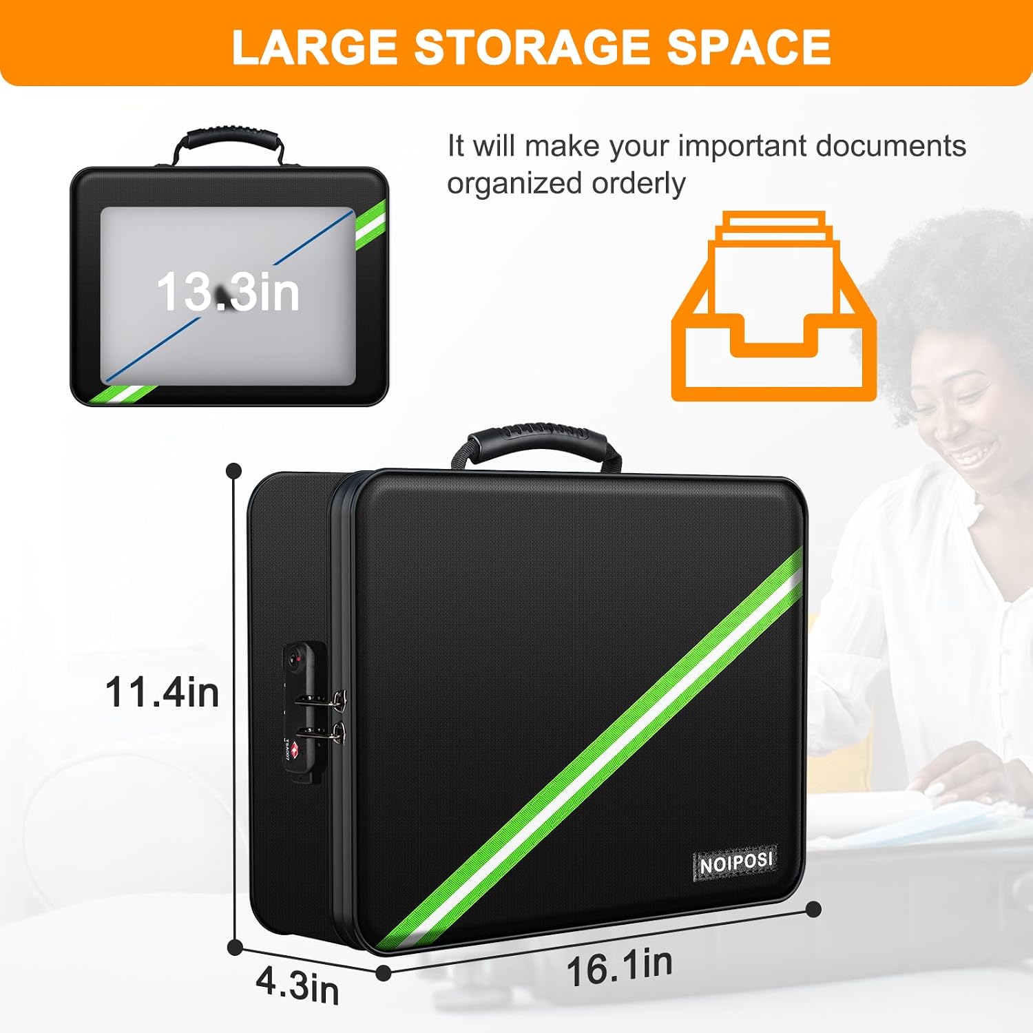 Detalle de Noiposi 5200℉ Fireproof Document Box with Lock – 41x29x11cm