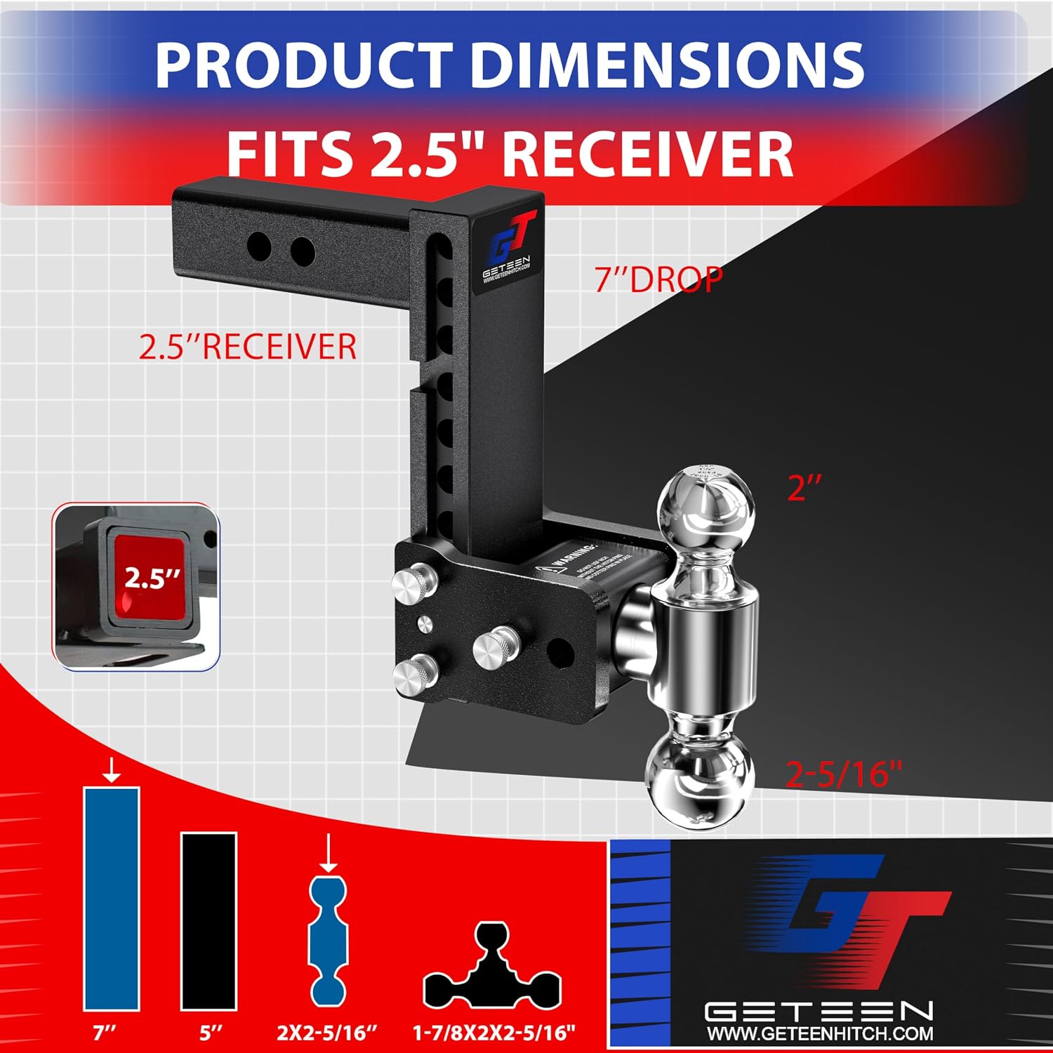 Detalle de Geteen Adjustable Trailer Hitch, 2.5-Inch Receiver