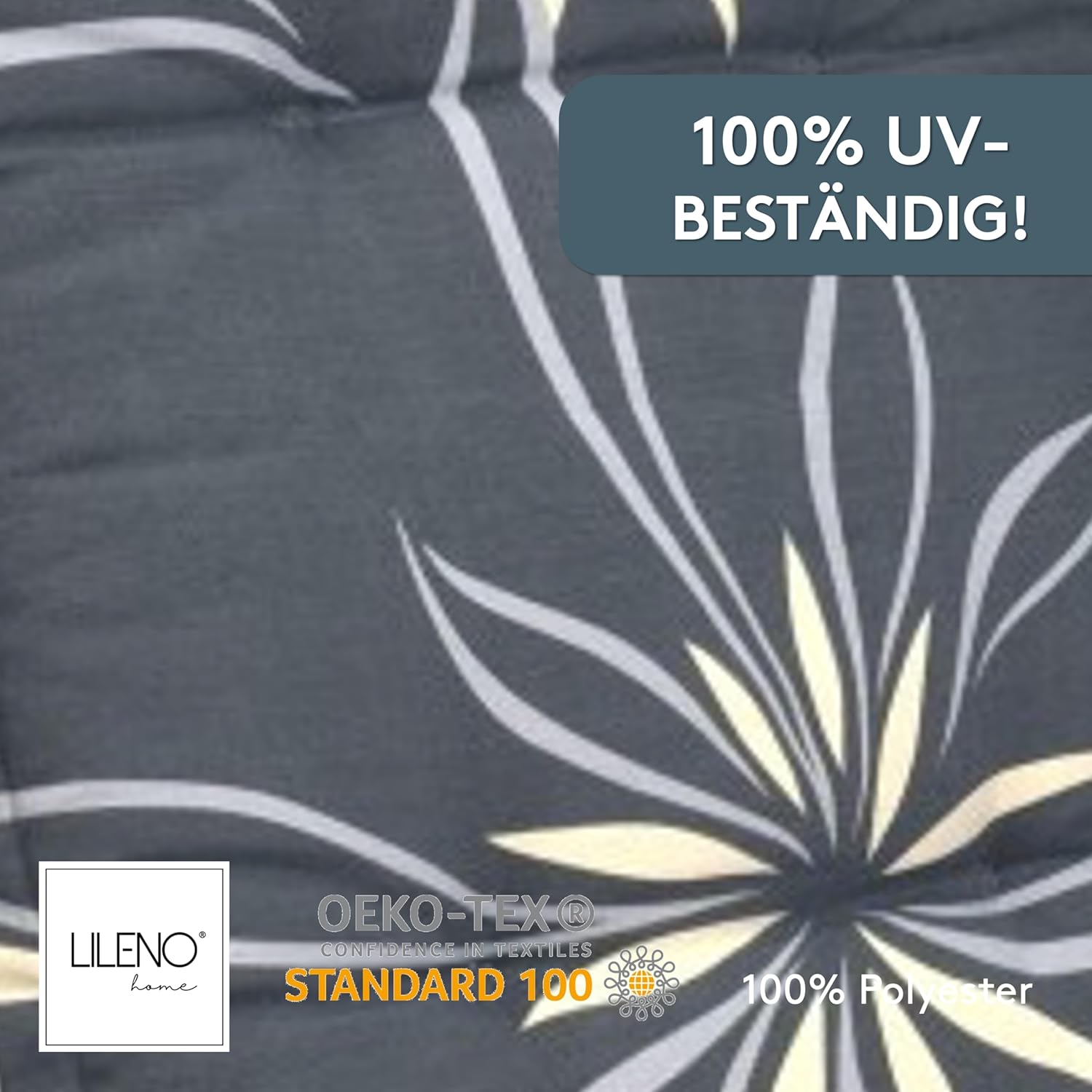 Thumbnail 6 de LILENO HOME Gartenstuhl Auflagen im 2er-Set für Hochlehner (Floral Anthrazit Beige) – Sitzpolster mit UV-Schutz