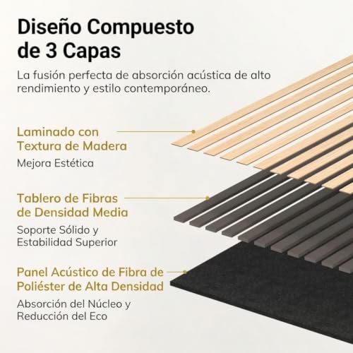 Detalle de TONOR Paneles Acústicos Decorativos Madera 120x60 cm, 6 Uds. – Roble