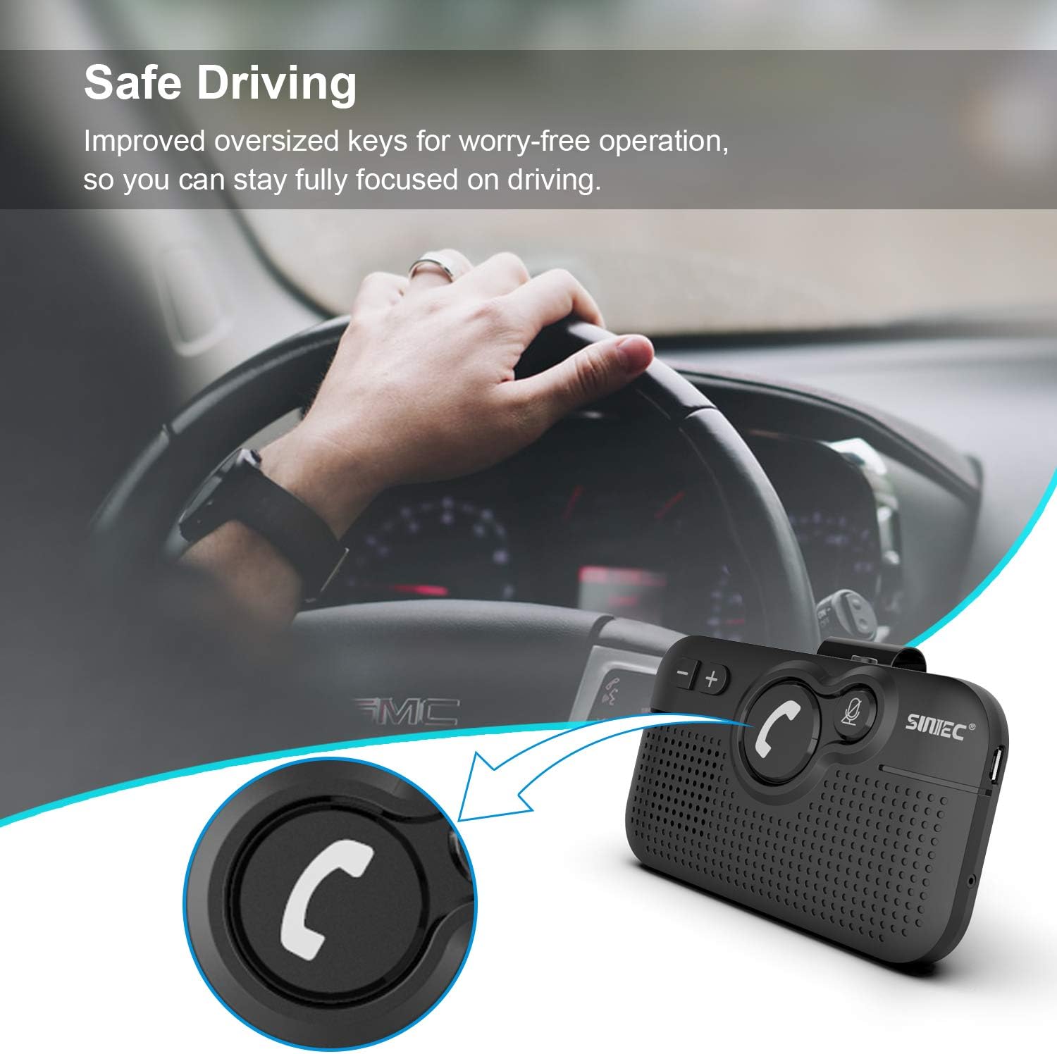 Detalle 2 de SUNITEC BC980SA Hands Free Car Phone Kit Bluetooth with Auto Power On and Siri support