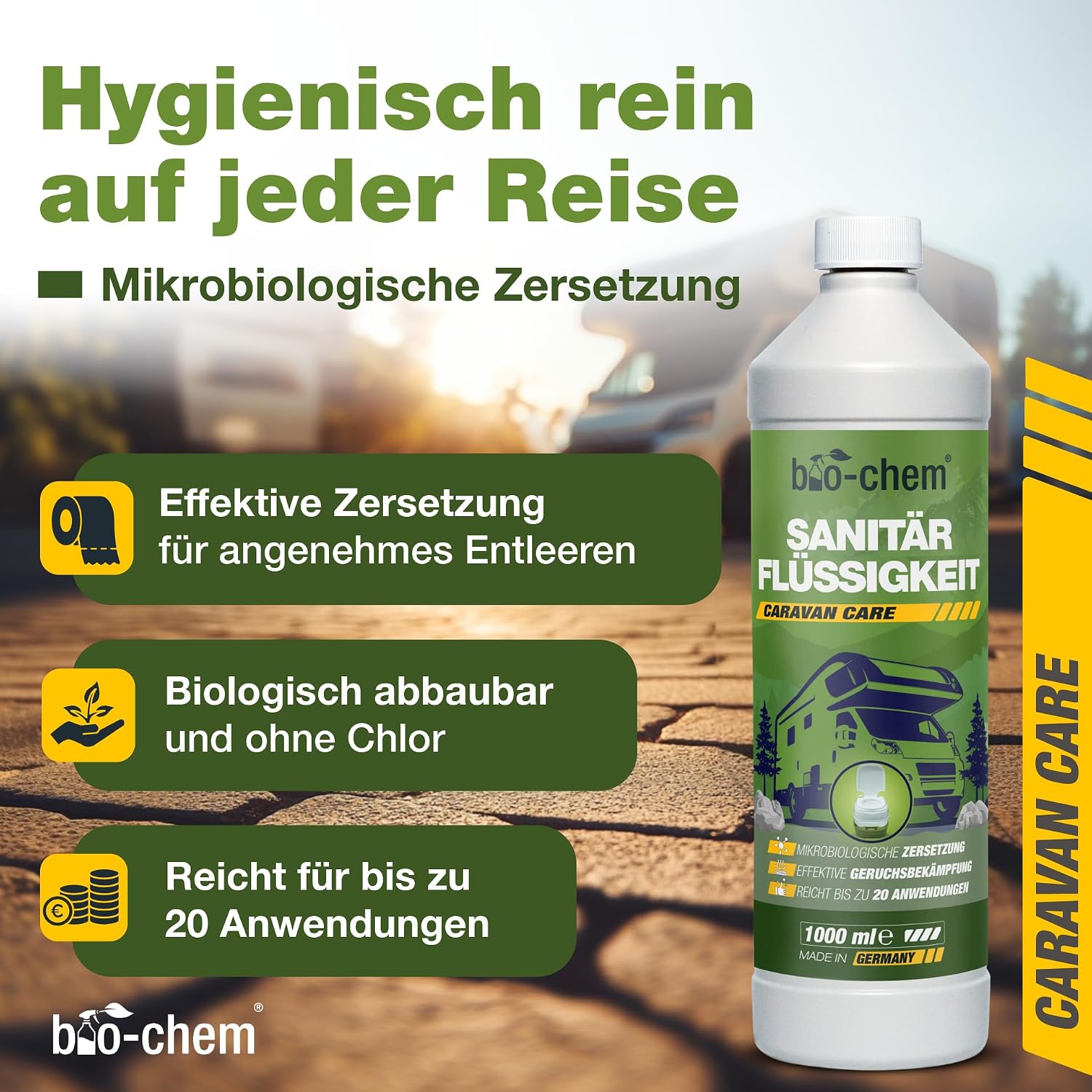 Detalle de bio-chem Sanitärflüssigkeit Campingtoilette 1L – Mikrobiologischer Zusatz gegen Gerüche und Fäkalien
