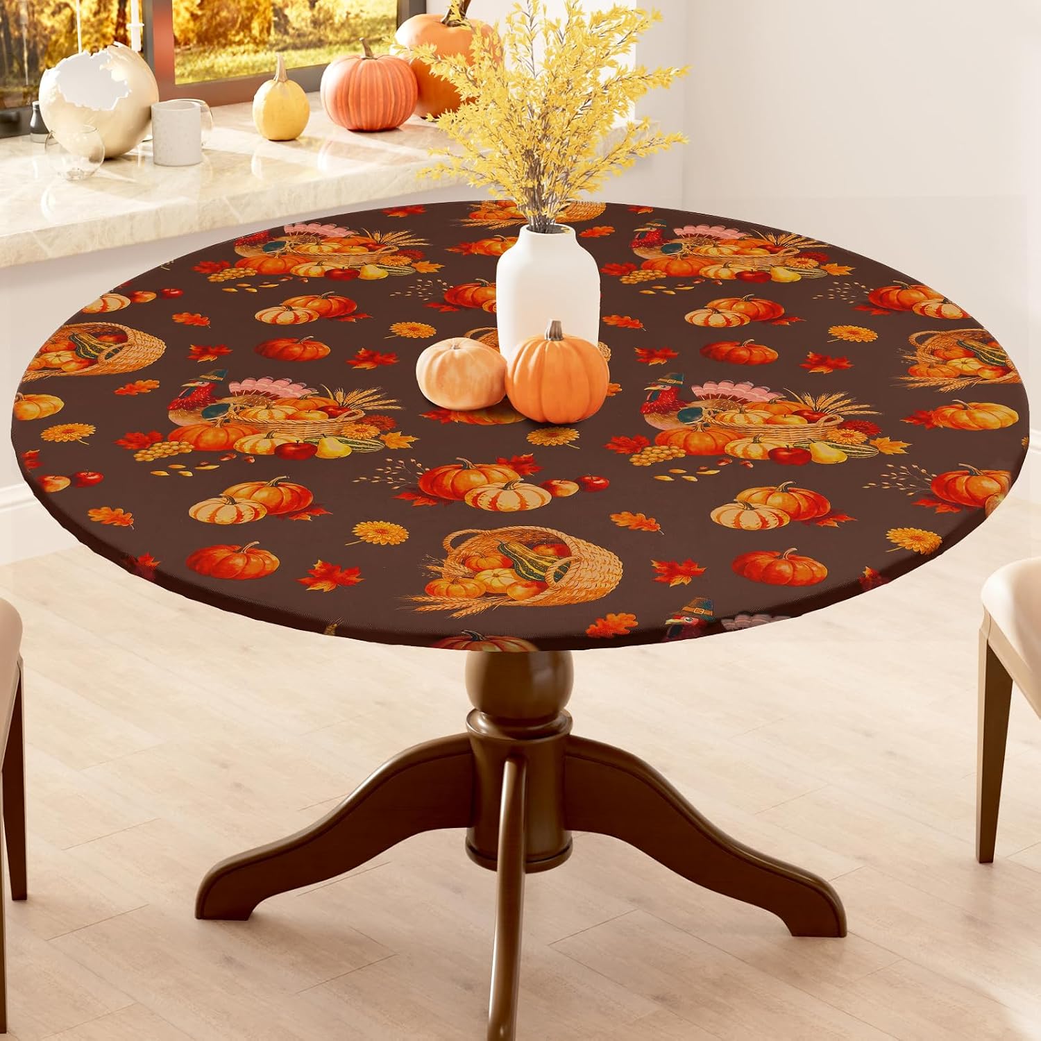 Detalle de Smiry Round Fitted Tablecloth, 42–50-Inch Tables
